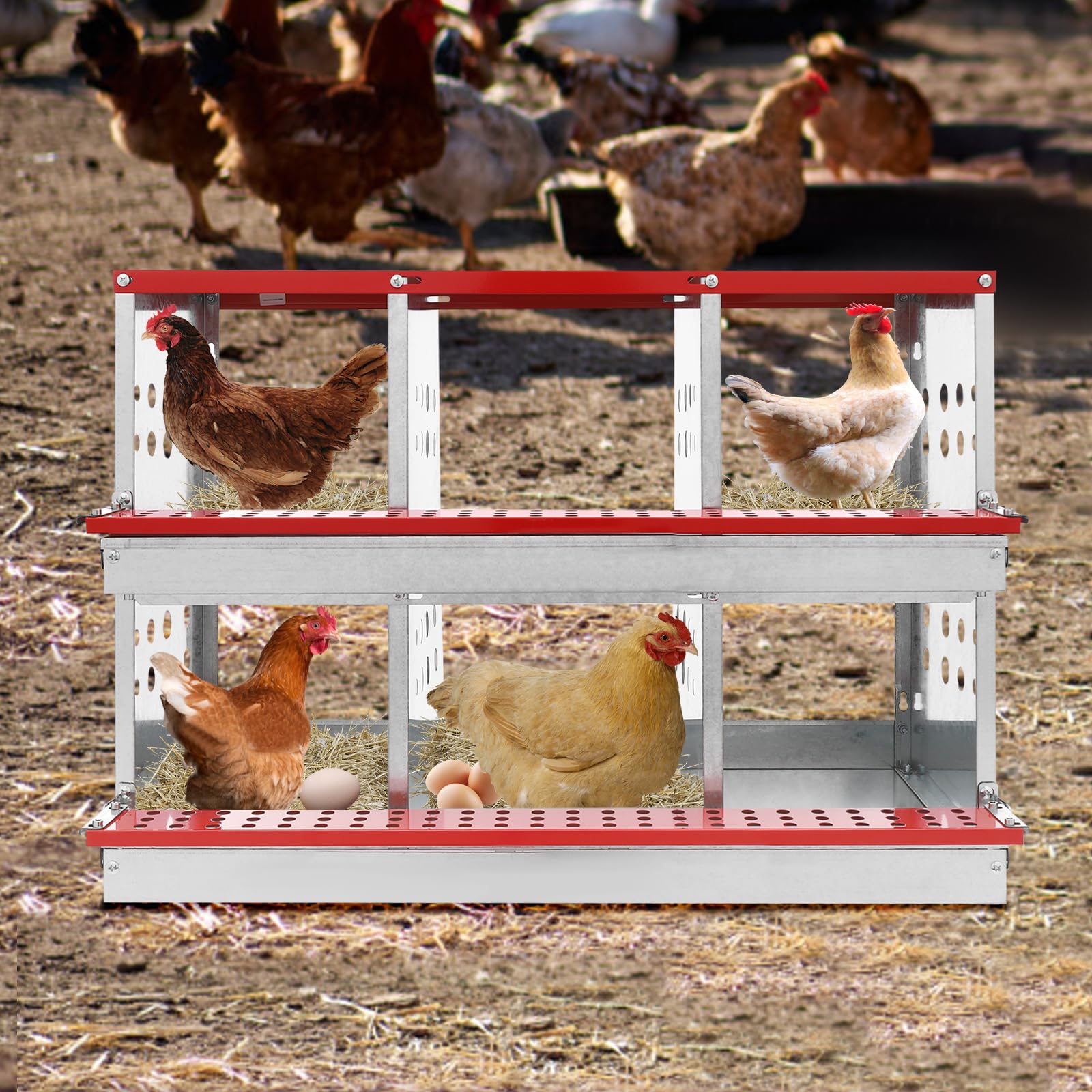 Nido de 6 cámaras con orificios de ventilación, capacidad de carga de 50 kg, tamaño de cada compartimento: 30,5 x 23,5 cm, para gallinas, nido para gallinas