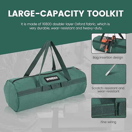Miniatura 5 de Paquete de bolsas de herramientas WMEEII (paquete de 2), organizador de bolsa de herramientas redonda, cordón exterior de punto, tela Oxford 1680D