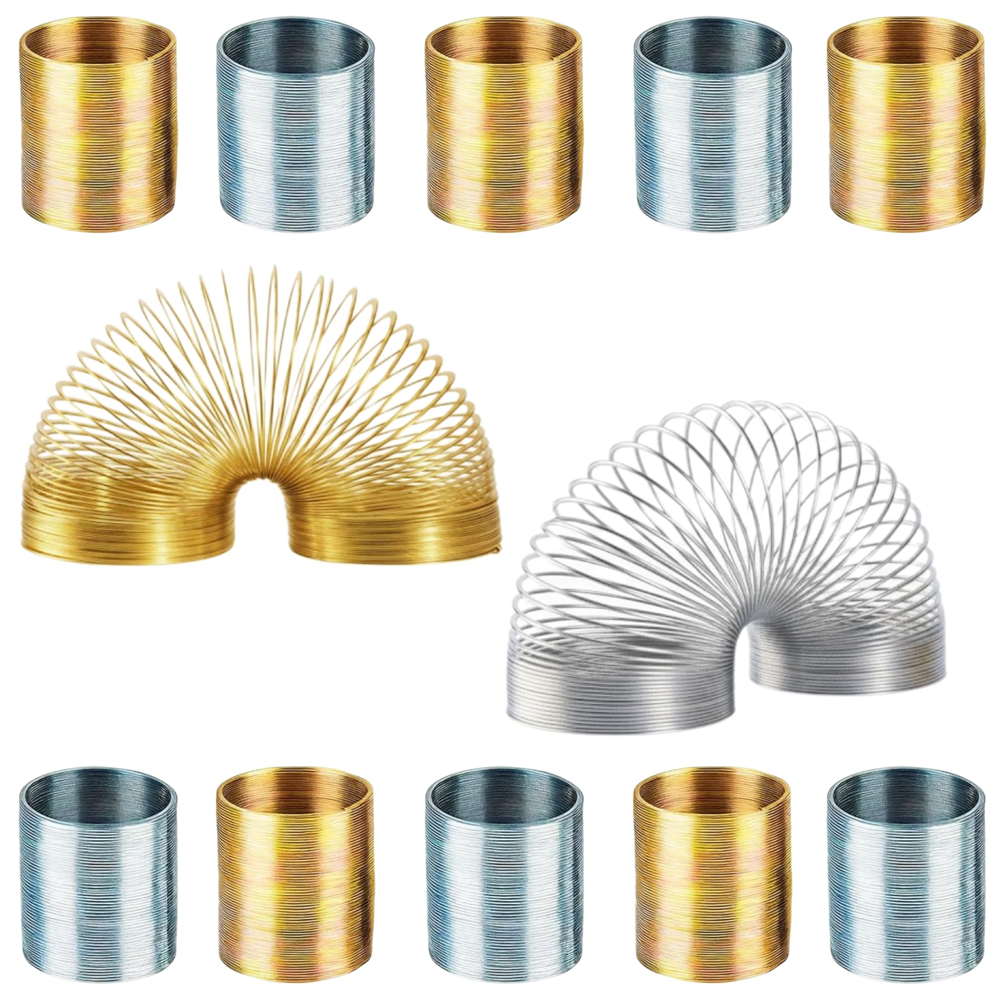 1" Mini Slinky Coil Spring (12 Pack) Silver and Gold Metal Slinky Spring Set, Fun Birthday Party Favor for Kids, Cute Coil Spring Prize, Stocking Stuffers