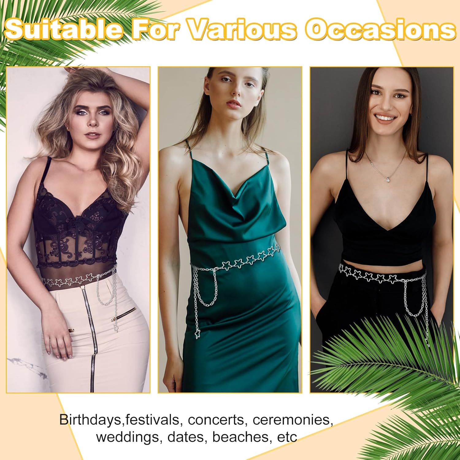 Star Chain Belt, Silver Waist Chain Belt, Y2K Body Chains Plus Size Belt Chain Trendy Metal Belly Chains with Long Tassel for Women Girls Dresses Skirts Jeans - Image 6