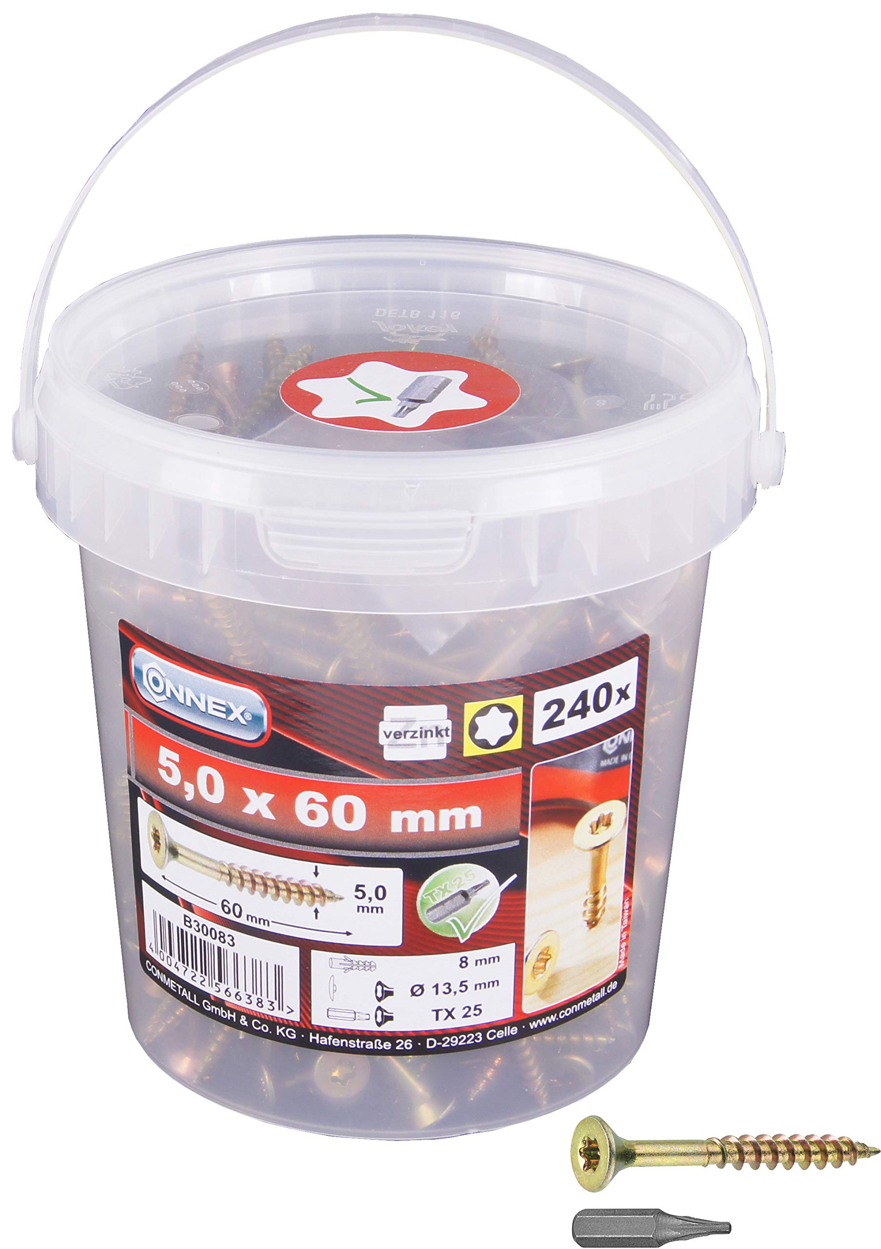 CONNEX B30083 TX 5 x 60mm Uni-Screws Bucket (240 Pieces)