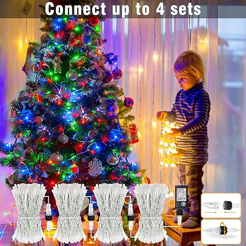 Miniatura 6 de Luces de Navidad multicolor para exteriores, 100 pies, 300 luces LED de Navidad para interiores, impermeables, 8 modos, enchufables, luces de hadas