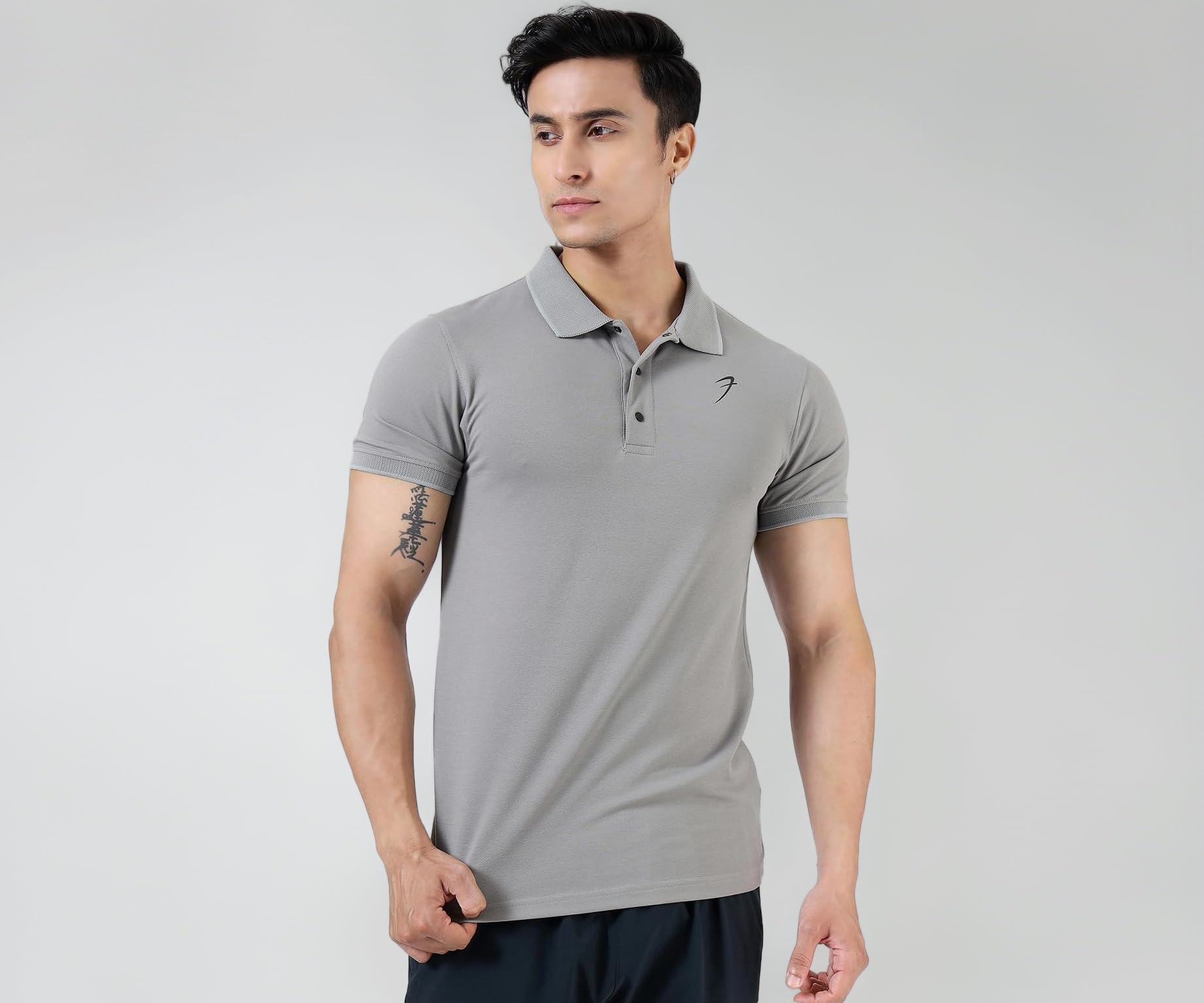 FUAARK Men Slim Fit Pique Aura Polo Tshirt with Short Sleeves & Reflective Chest Logo -