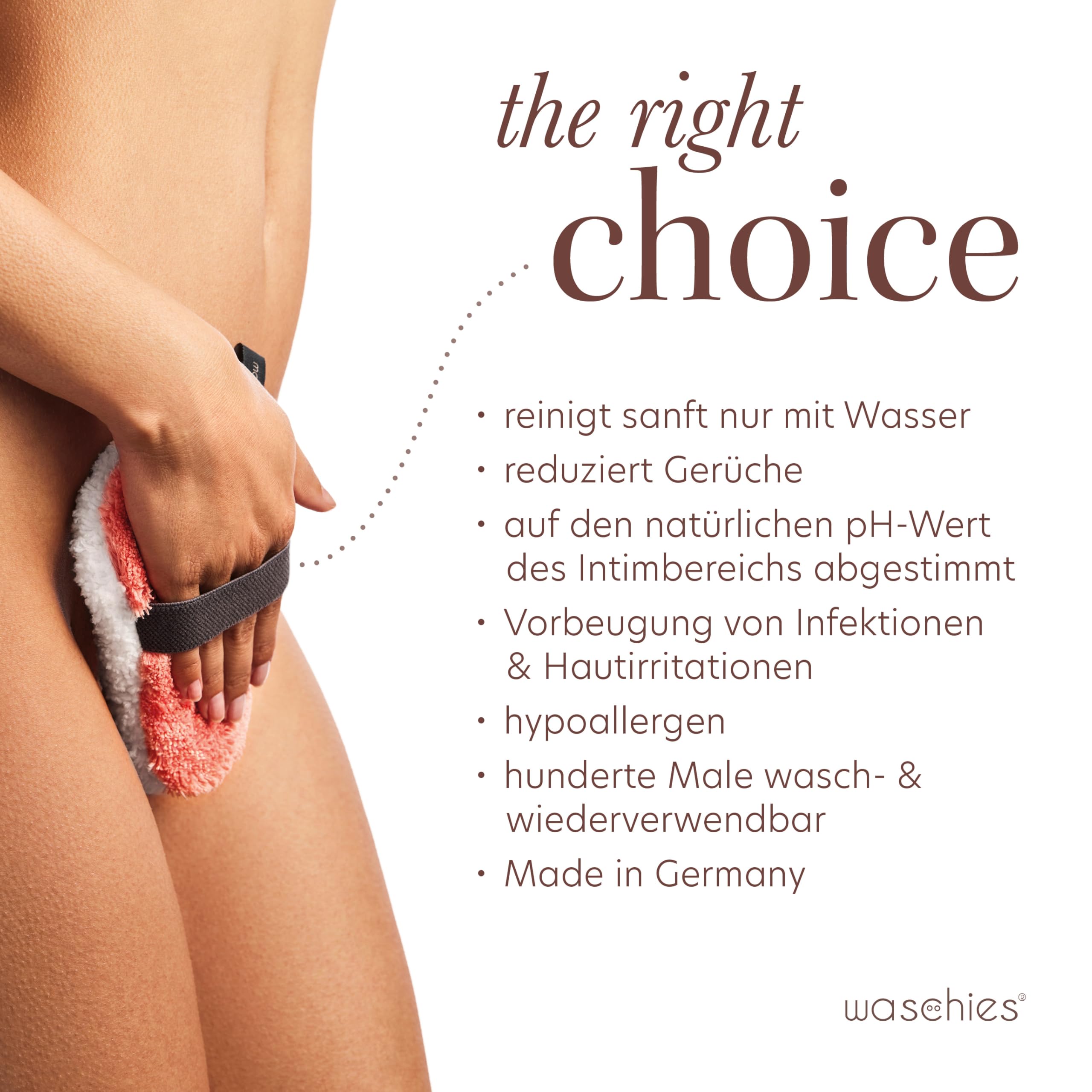 Waschies "pureFeminine", set da 2 pezzi, pulizia delicata per pelli sensibili nelle zone intime, pH neutro e ipoallergenico, lavabile, riutilizzabile e sostenibile
