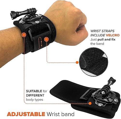 Miniatura 2 de MiPremium Soporte de correa de muñeca para GoPro Session Negro Plata Hero 8 7 6 5 4 3 3+ 2 XIAOYI 4K SJCAM Xiaomi Yi EKEN Akaso Soporte ajustable