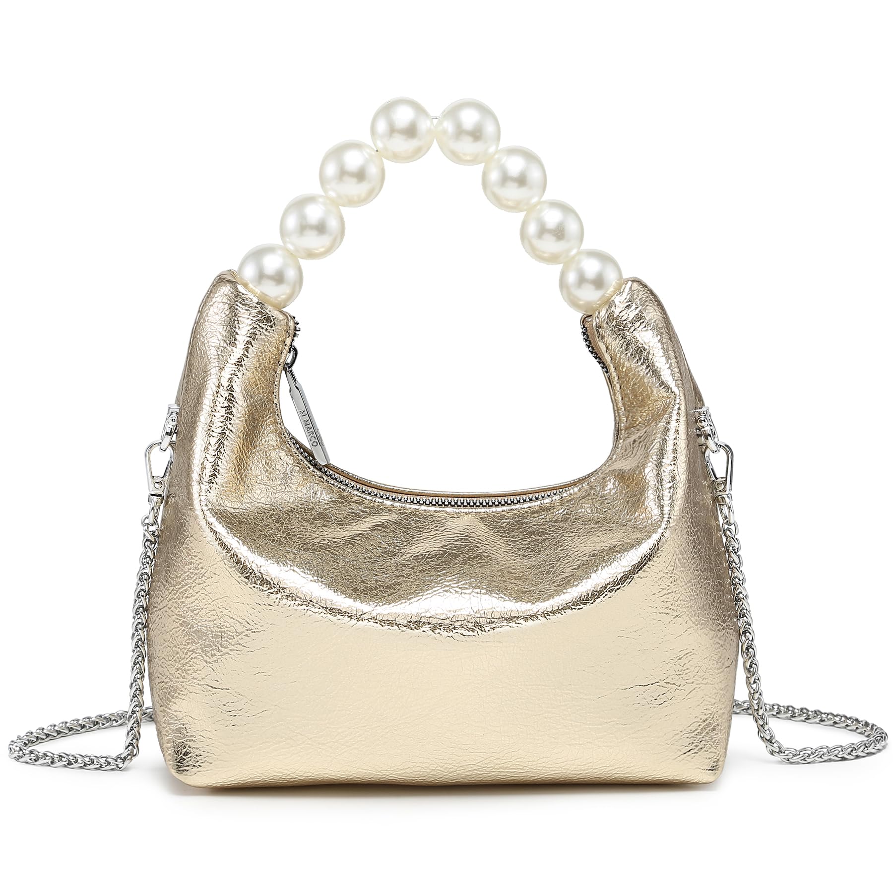 Pearl Handle Evening Clutch Purse for Women - Stylish Small Top Handle Handbags with Detachable Chain Strap for Wedding Party