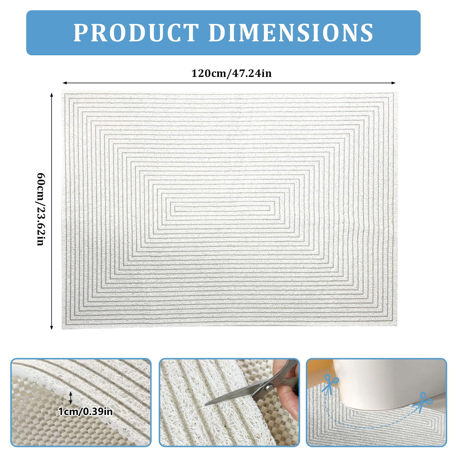 Tappetino da doccia, antiscivolo, antiscivolo, per vasca da bagno, in morbido PVC, antiscivolo, per doccia, per zone umide, ad asciugatura rapida (bianco, 60 x 120 cm)