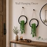 Der Rose 2Pcs Fake Hanging Plants for Bathroom Wall Decor and Wall Art | Wall art-style faux hanging plants for bathroom, living room, kitchen and office wall decor, with 2 black pots and ropes.