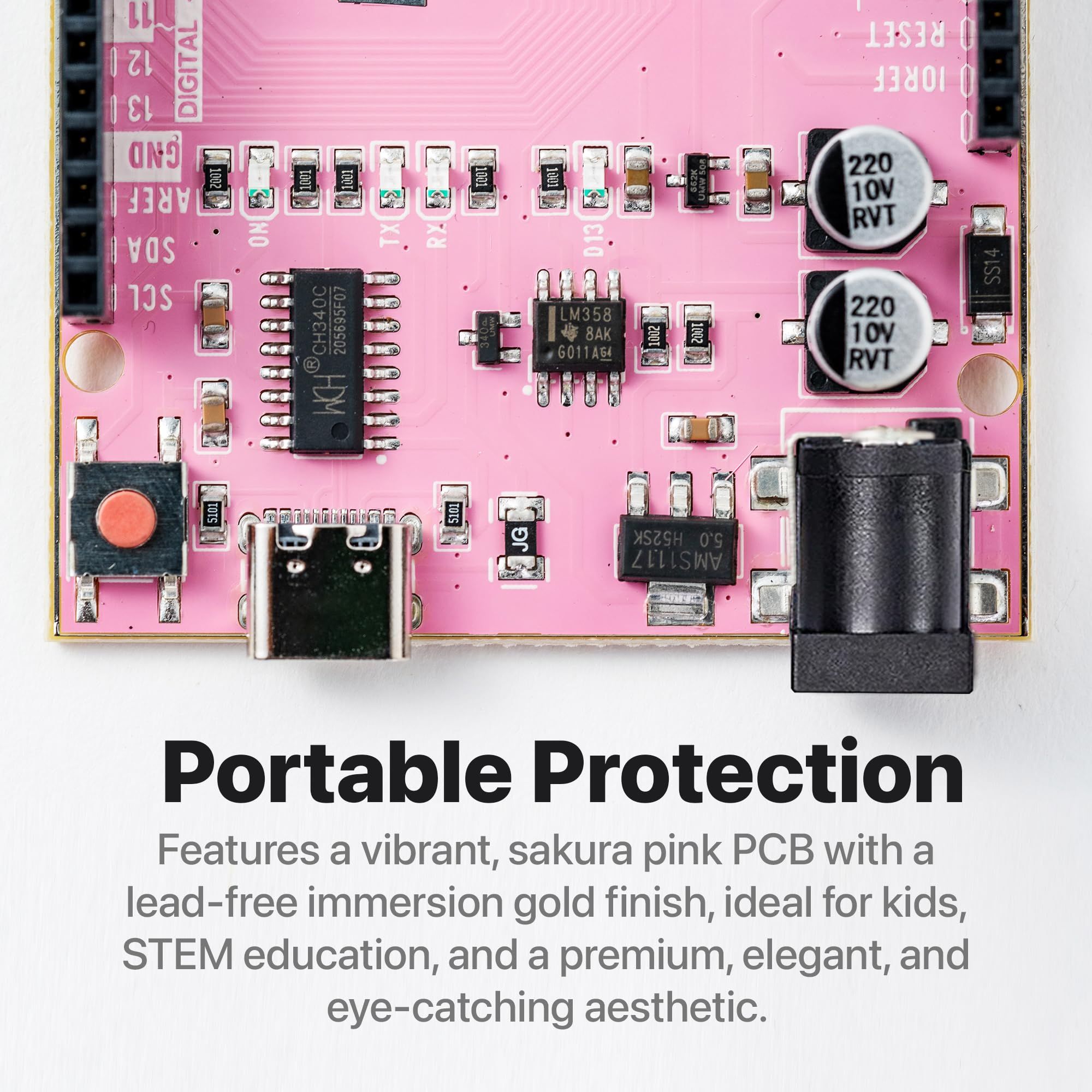 Lonely Binary UNO R3 Sakura Pink Gold Edition Carte de développement ATmega328P sans plomb de type C - Compatible avec Arduino IDE, Mac, Windows, projets de bricolage et STEM (1 paquet Sakura rose)