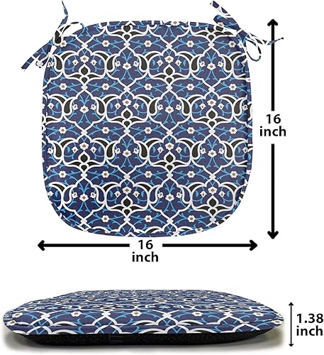 Vista 320 de Lunarable Orient - Cojín de asiento para silla, curlicues florales orientales con elementos artísticos venecianos, hojas de follaje, damasco a