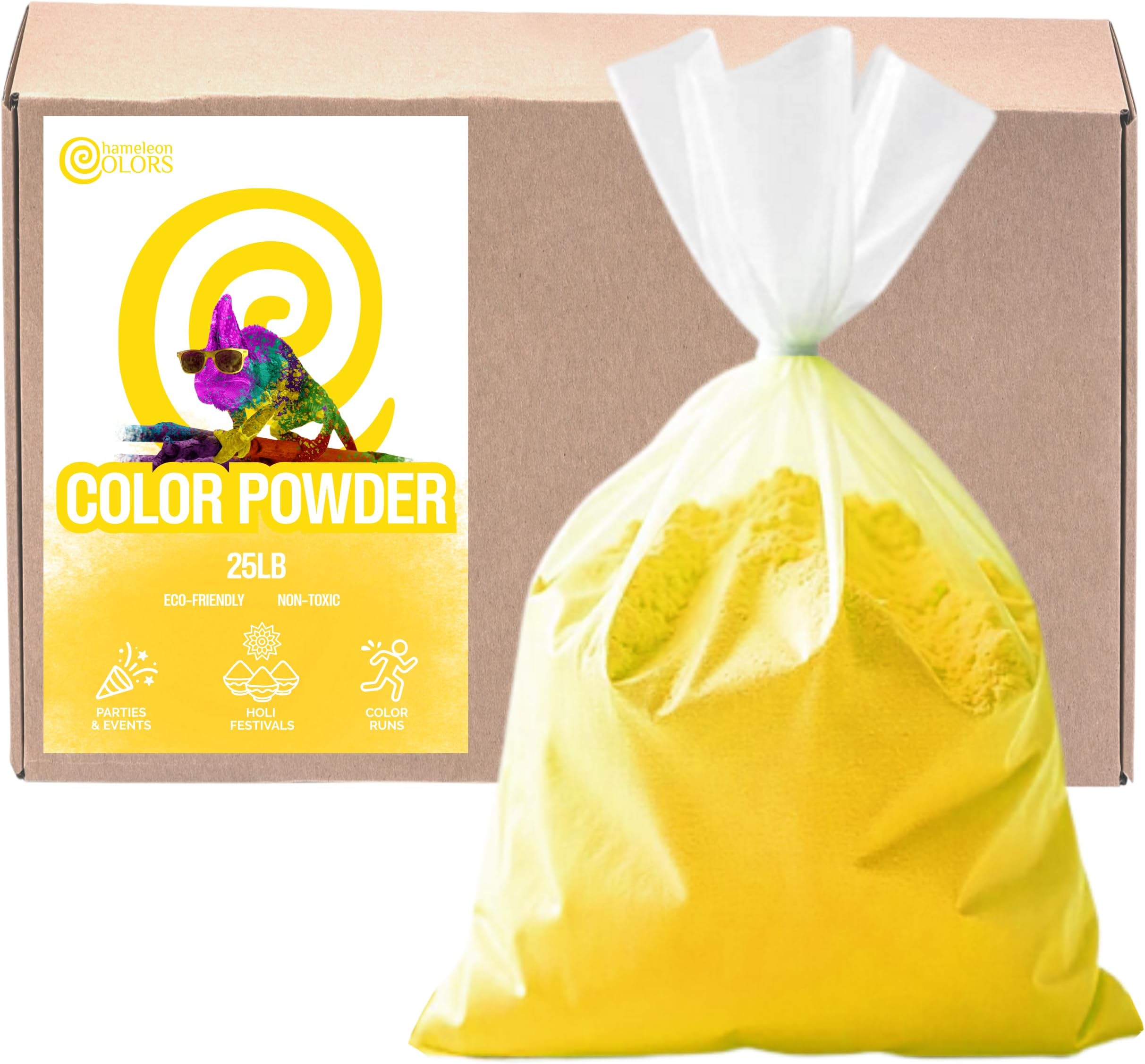 Chameleon Colors 25 lb. Color Powder - 1 Pack - Vibrant Yellow Color - for 15-20 People - Non-Toxic & Gluten-Free - for Holi, Color Wars, Fun Run, Gender Reveal, Summer Camp & More