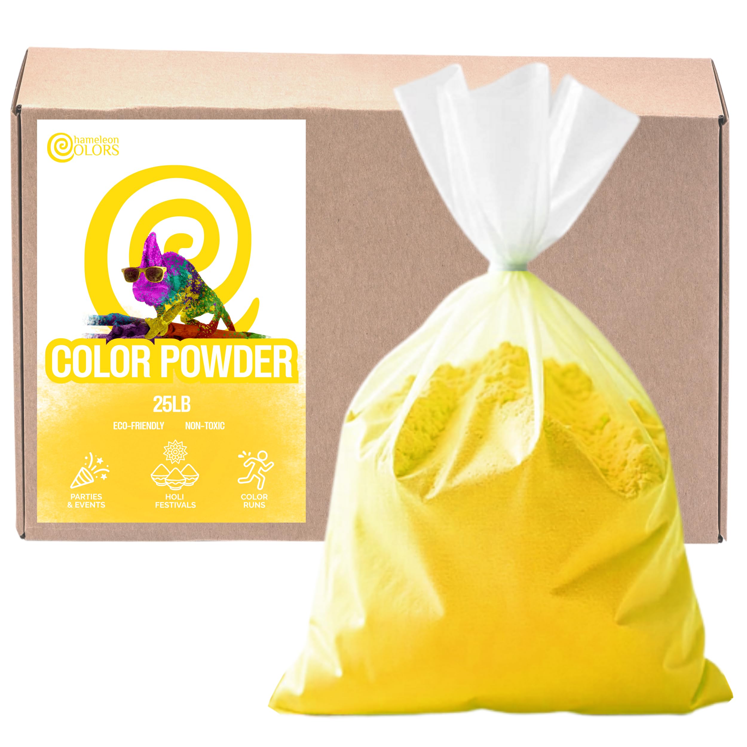 Chameleon Colors 25 lb. Color Powder - 1 Pack - Vibrant Yellow Color - for 15-20 People - Non-Toxic & Gluten-Free - for Holi, Color Wars, Fun Run, Gender Reveal, Summer Camp & More