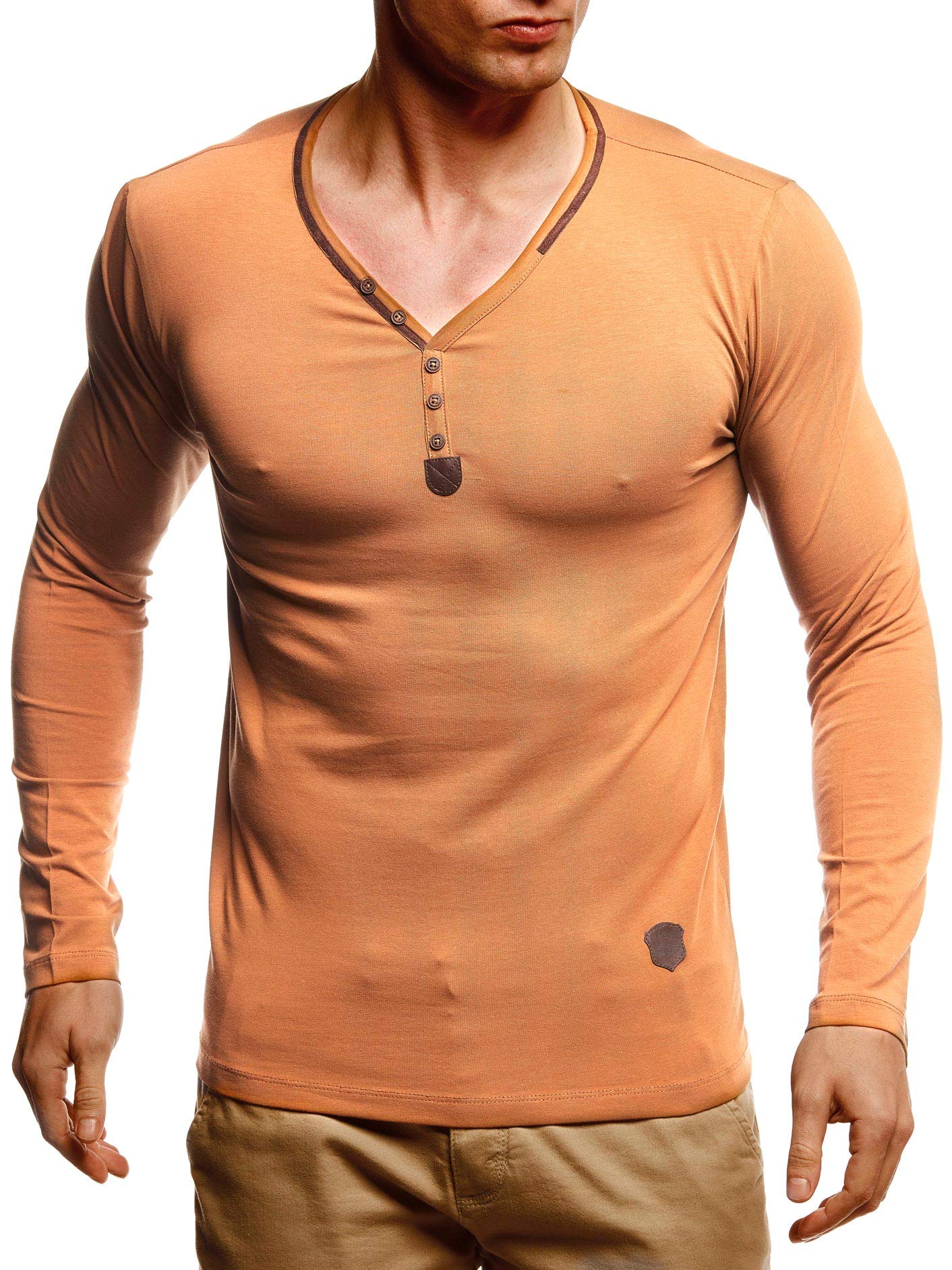 Leif Nelson LN1470 Sweat-shirt basique à manches longues avec col en V et col en V pour homme Coupe ajustée en coton Blanc