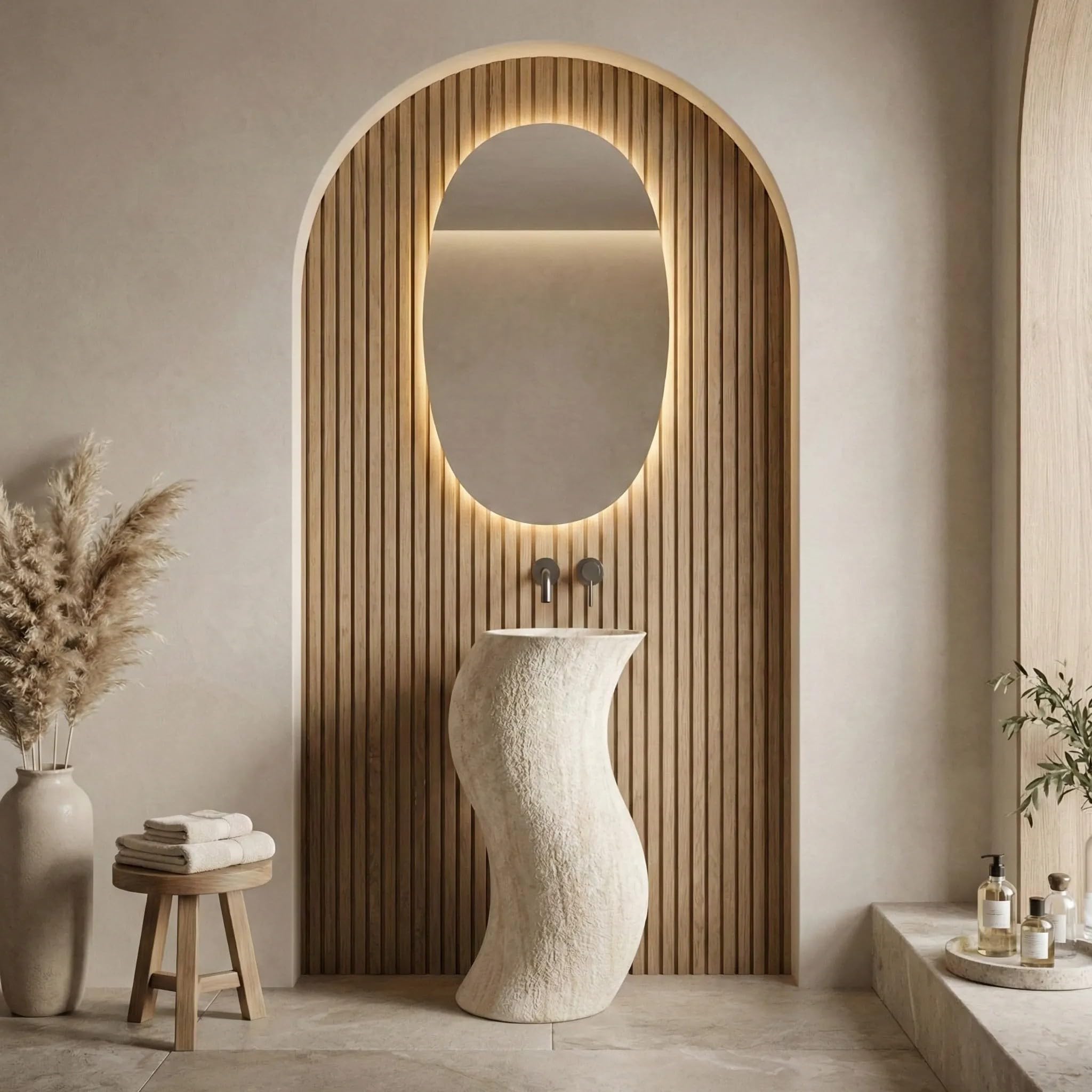 Lavabo De Pie Rea Melody Beige, Stone Imitation 49X39X84Cm