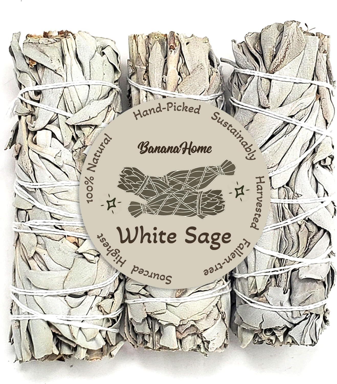 BananaHome 3Pack White Sage Bundles Sage Smudge Stick for Home offices yoga studios Cleansing Incense Fragrance Healing Meditation and California Smudge Sticks Rituals - 4 Inch (White Sage 3Pack)