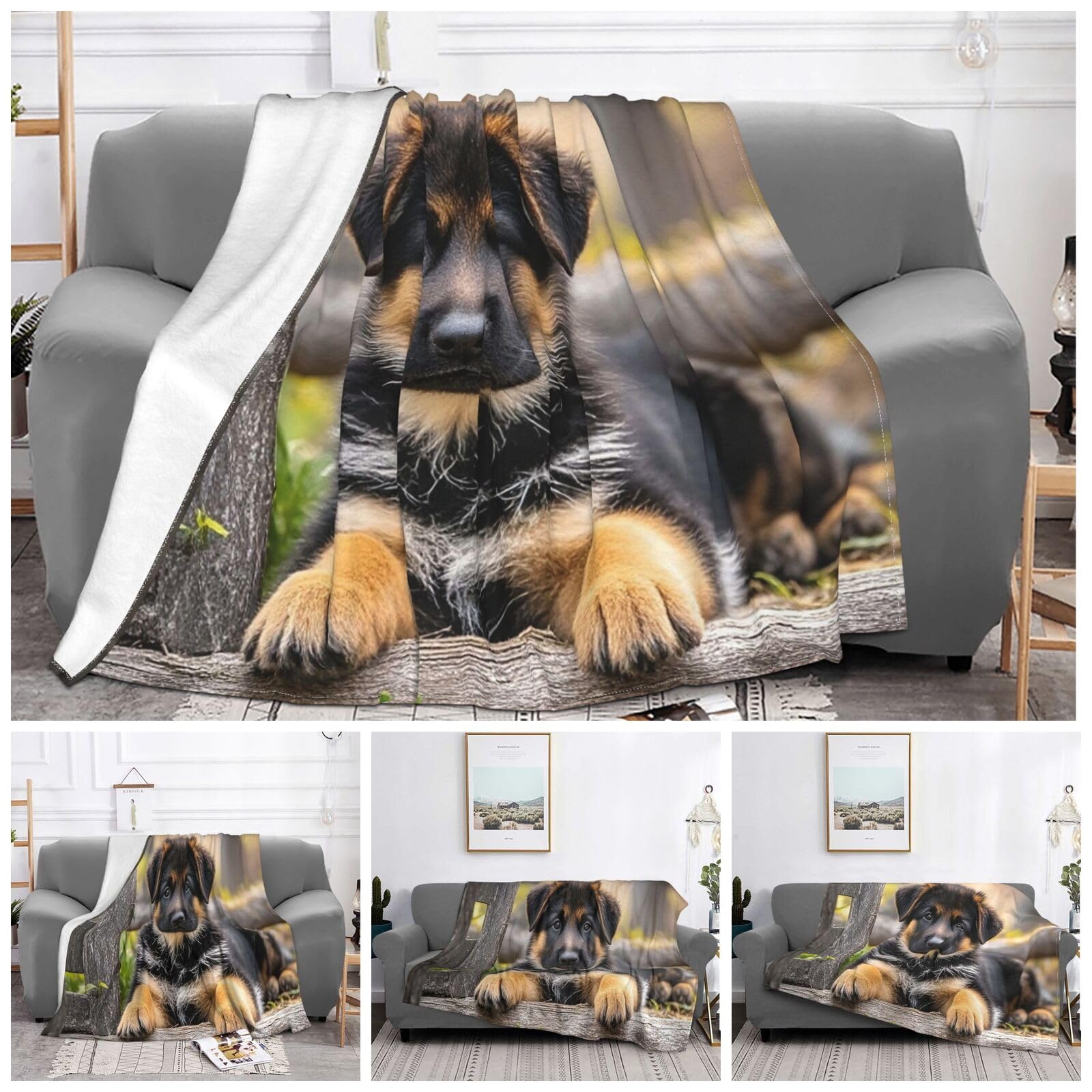 Plaid flanelle anti-froid grand format motif berger allemand