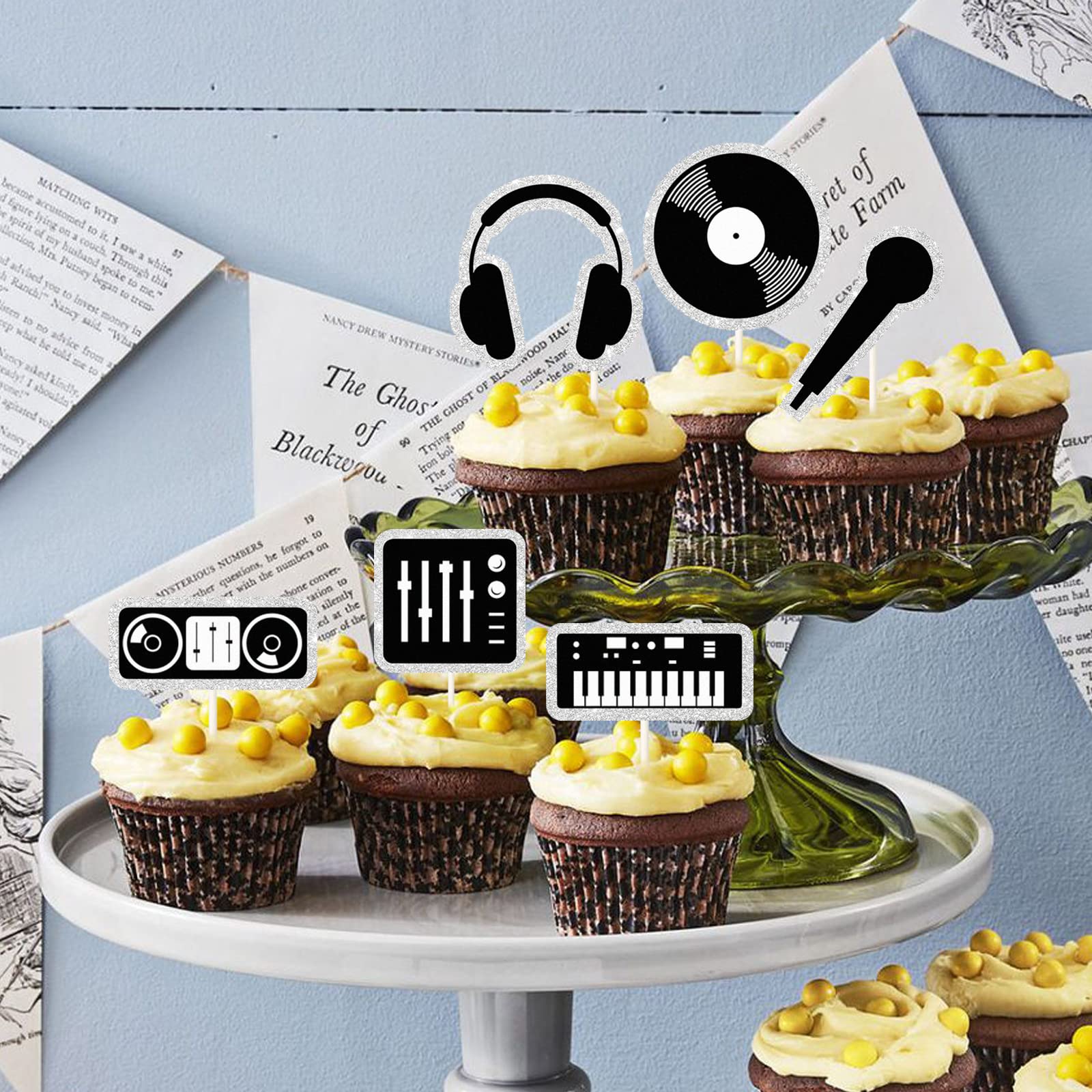 MEFENG Toppery na babeczki DJ - motyw muzyczny dekoracje babeczek - kostki do tortów urodzinowych - muzyczne media społecznościowe hip-hop dekoracje na przyjęcie urodzinowe