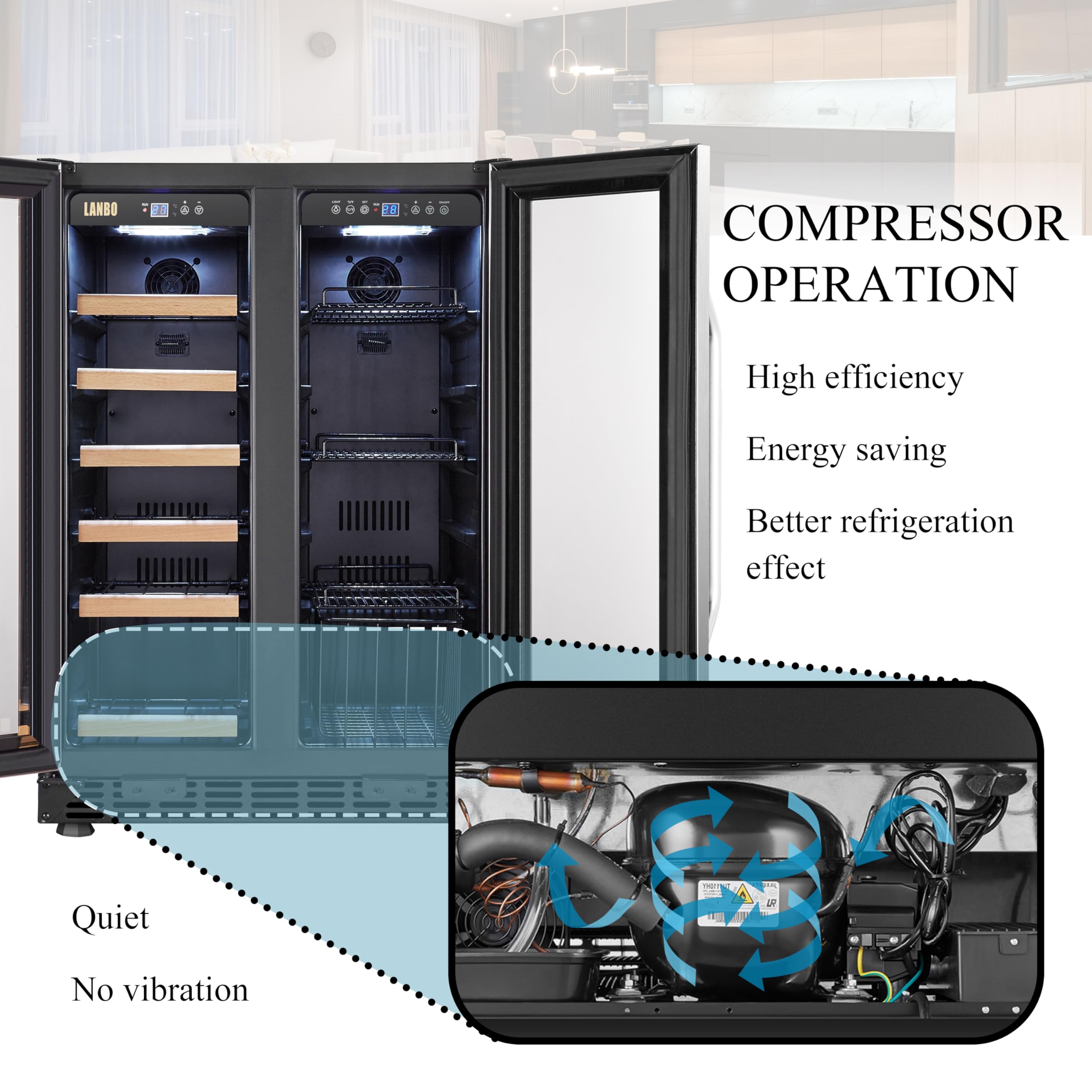 LANBO 24 Inch Built-In/Freestanding Wine And Beverage Refrigerator, 18 Bottle And 55 Can on Fridge.com - View 5