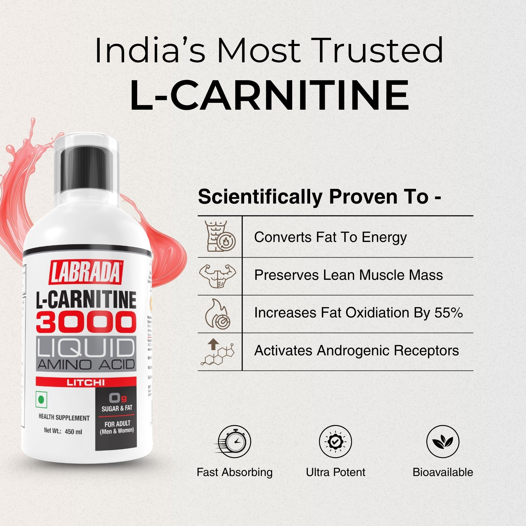 labrada l carnitine 3000 liquid Buy Labrada L-Carnitine 450ml | 3000mg Liquid Amino Acid with 0g Sugar - 30 Servings (450ml) (450 ml, Litchi) | {{ product.country }