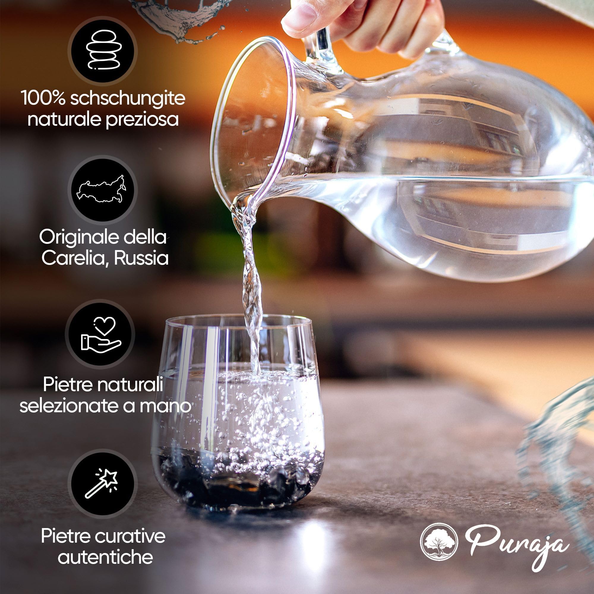 PURAJA Schungite preziosa per il trattamento delle acque, shungite elite, pietre naturali della Carelia, pietre curative per acqua, con certificato