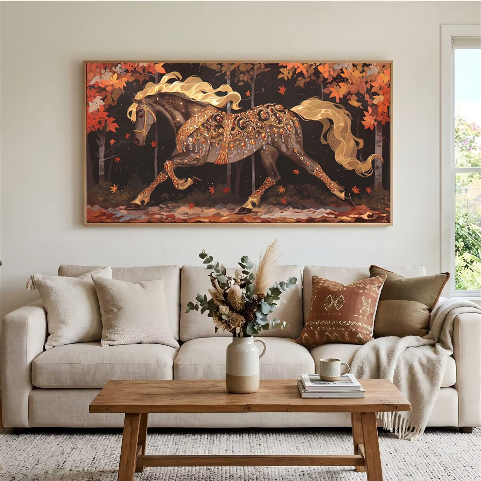 Jesień obraz diamentowy dla dorosłych, duży, XXL, 60 x 120 cm, zestaw do malowania diamentami 5D, dla dorosłych, "zrób to sam", haft diamentowy z narzędziami, malowanie, pełne wiertło do dekoracji
