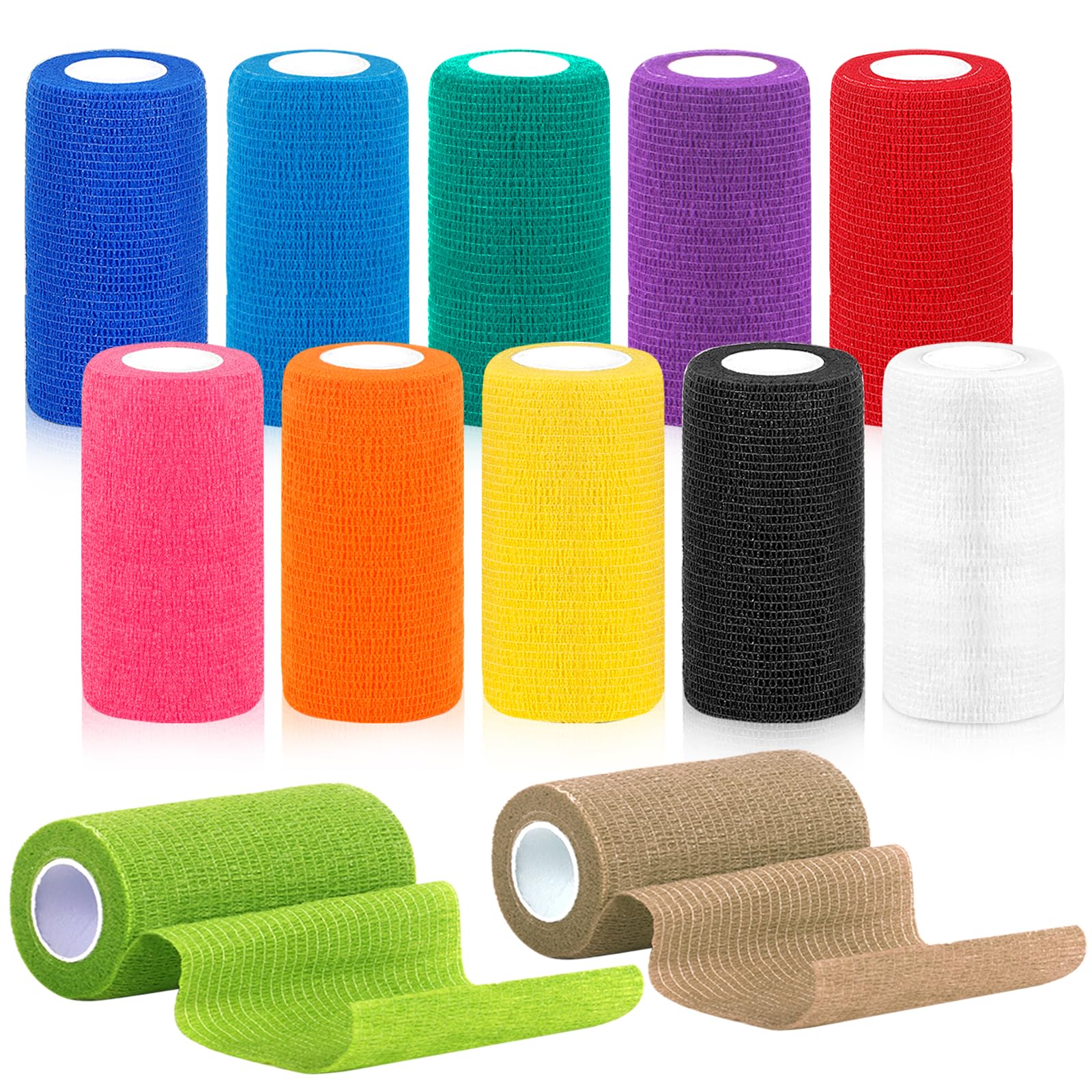 CIOXSOIO 12 Rollen Selbstklebender Verband 10cm x 4,5m, Haftbandage Selbstklebend, Vliesstoff Selbsthaftende Bandage, Elastischer Binden Verband für Stretch Sportler, Handgelenk, Knöchel, Pet