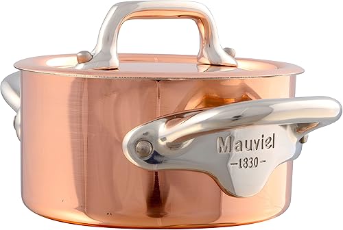 Mauviel M'Minis - Mini olla de cobre y acero inoxidable de 0.039 in, con tapa y asas de acero inoxidable, 3.5 pulgadas, fabricada en Francia