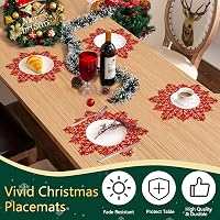 Homcomodar Karácsonyi Tányéralátét Szett 6 db - Piros Hópehely Mintás, Mosható, Hőálló Asztalterítő Alátét Konyhába, 38 cm 5