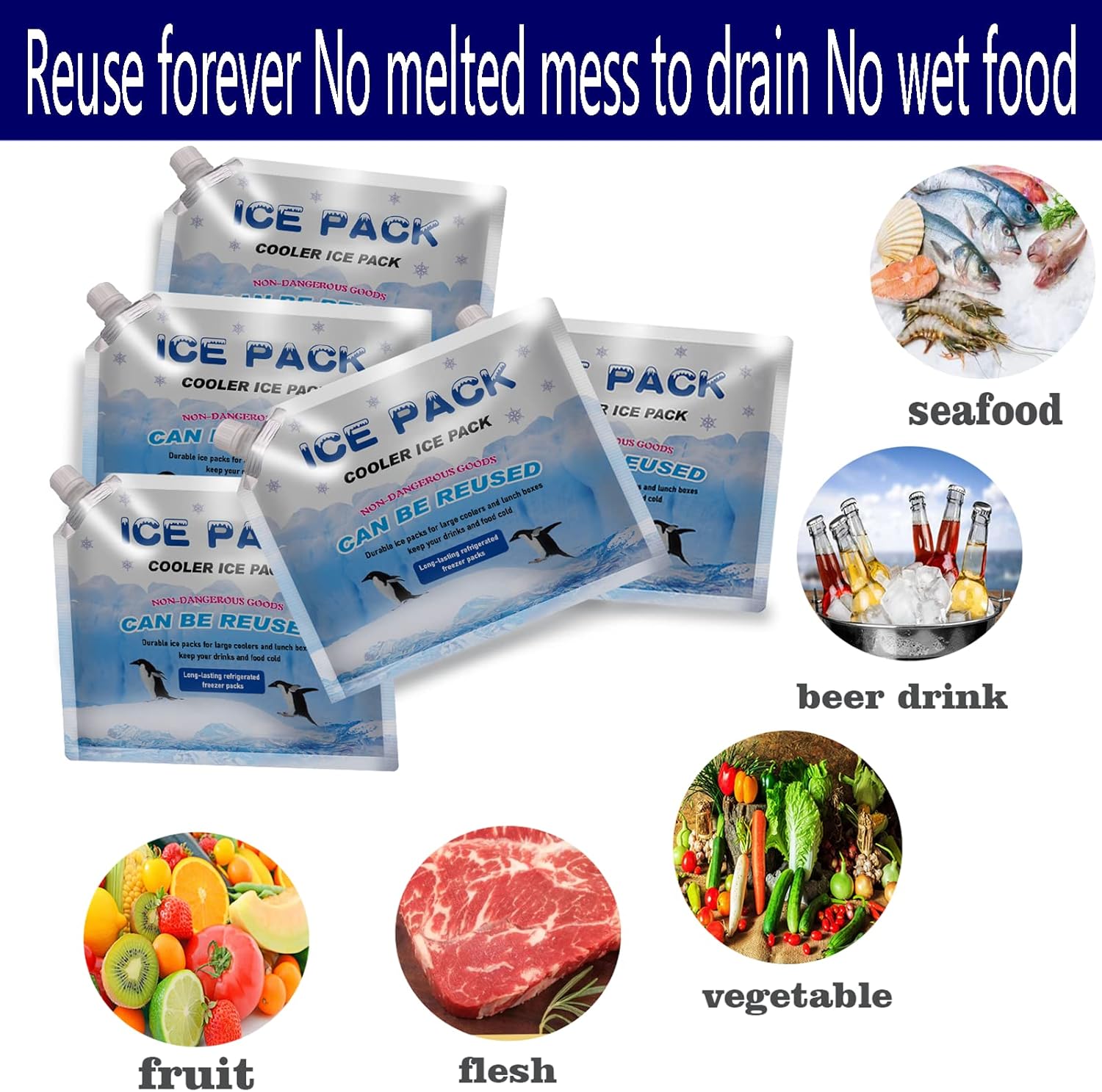 Reusable ice Packs for Coolers, Long Lasting Cooler ice Pack, 24 to 48 Hours of Cold Gel Ice Pack.Lunch Bag CoolerIt can Hold 1400-1600ml of (Blue 6 Piece Set) - Image 3