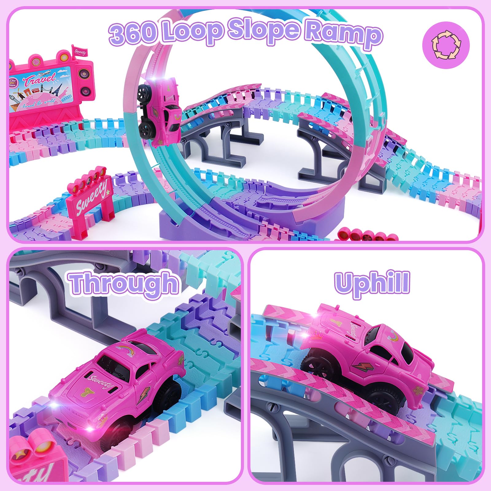Juego de Carrera mágica para niños, 144 Piezas Flexible-Mejor Regalo de cumpleaños para 3 4 5 6 7 8 años niñas Chicos, con Escalera de 360 bucles, Auto Iluminado