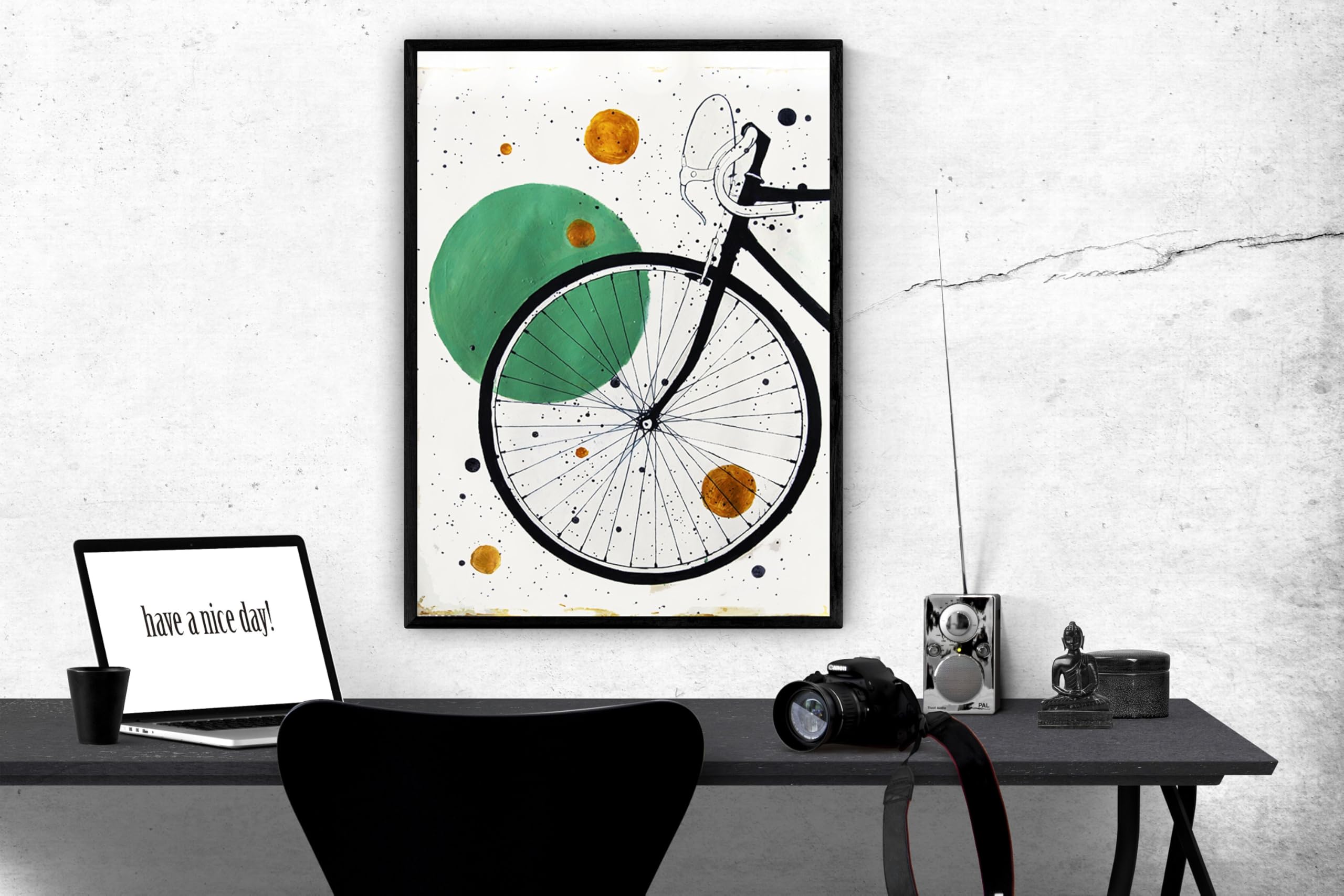 Tableau abstrait vélo pour réveiller une déco murale blanche - 8