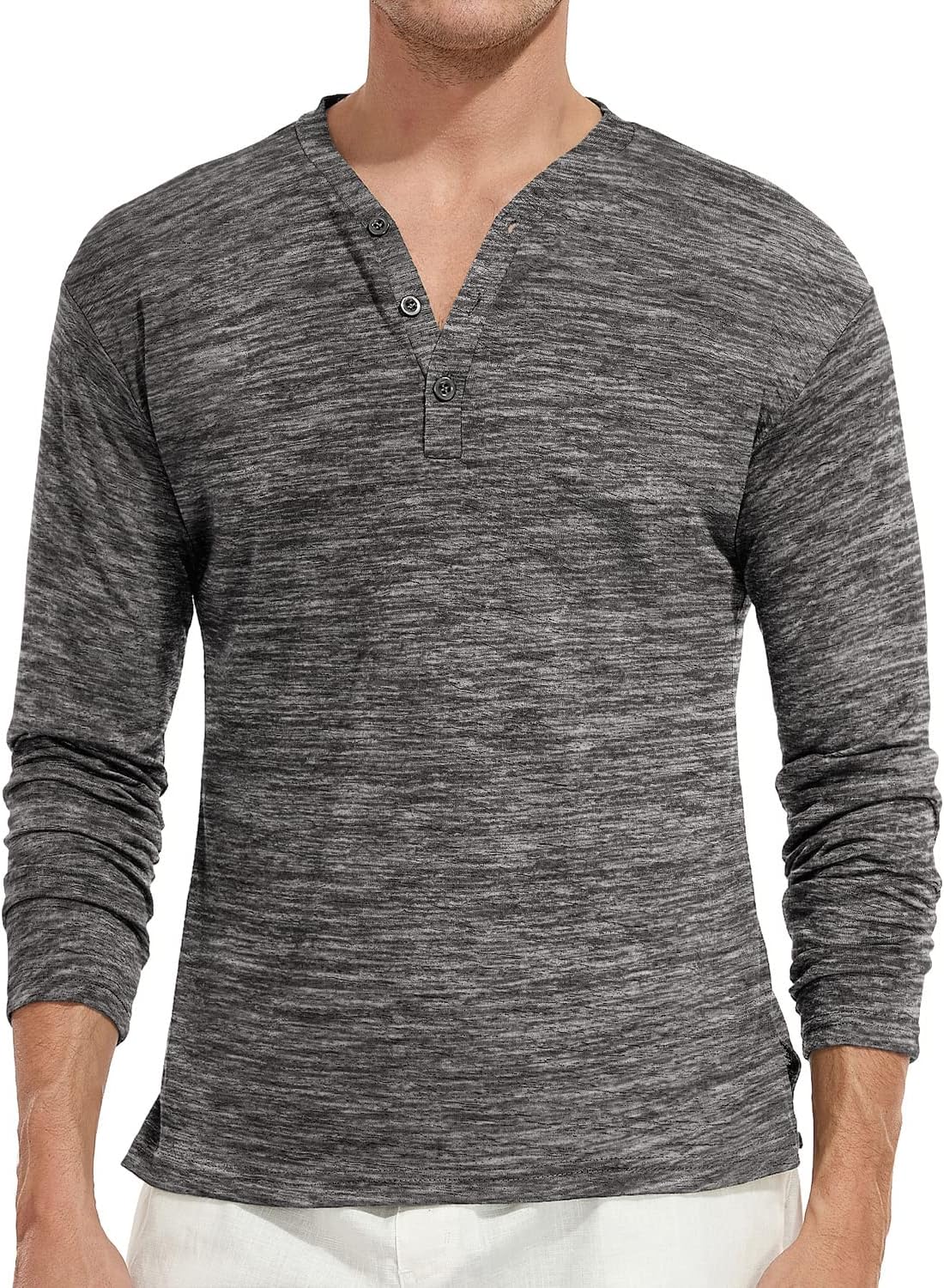 YTD Mens Long/Short Sleeve Henley Shirts Casual Fashion Beach Yoga Loose Fit T-Shirts XX-Large Dark Gray