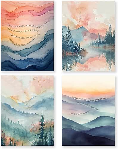 Inhale Exhale Mental Health Wall Art Prints Set of 4,