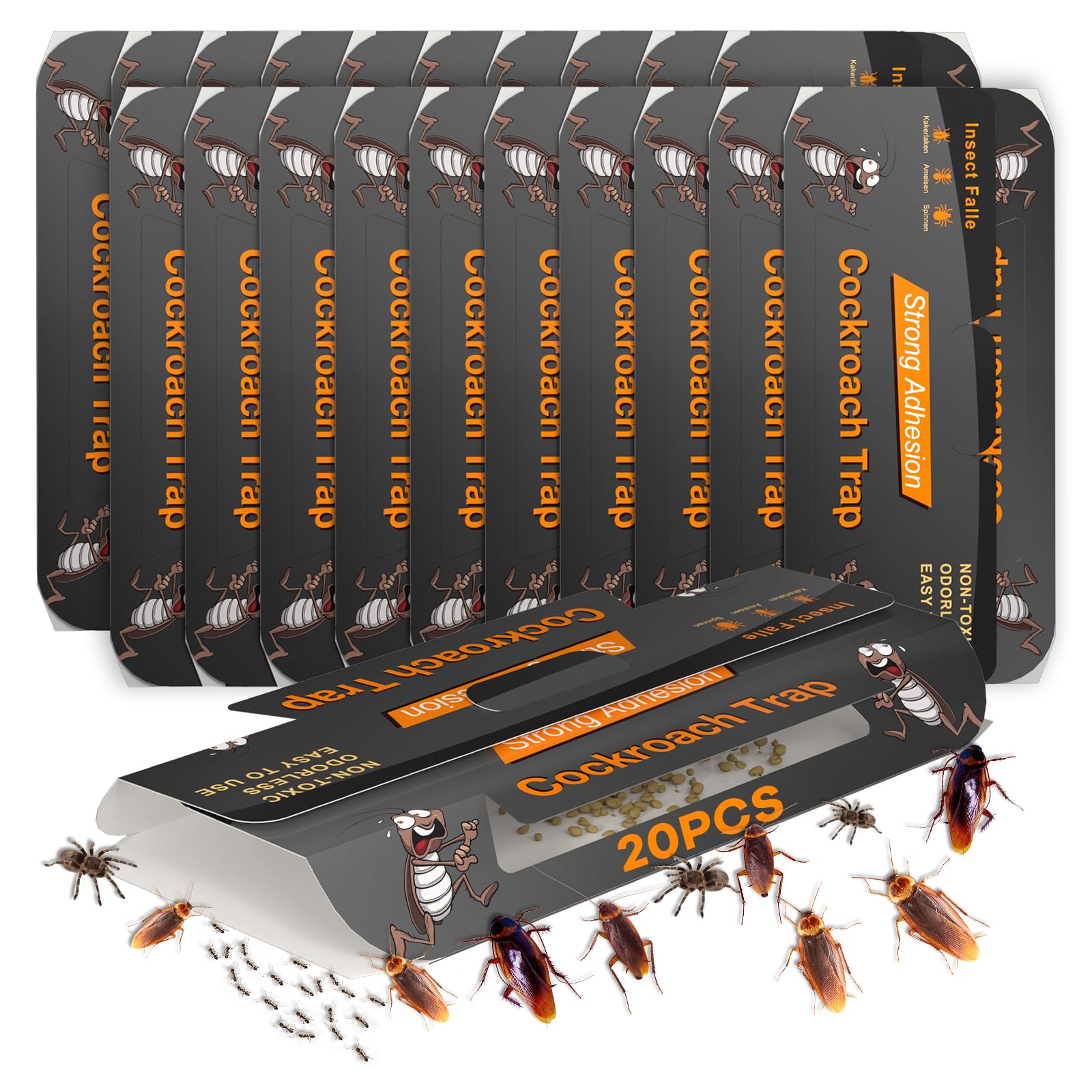 Schabenfalle [20 Stück] mit Effektiven & Giftfreien Ködertabletten, Starke Monitoring-Klebefalle, Kakerlakenfalle zur Befallsermittlung von Küchen-Schaben & Kakerlaken in Allen Wohnräumen