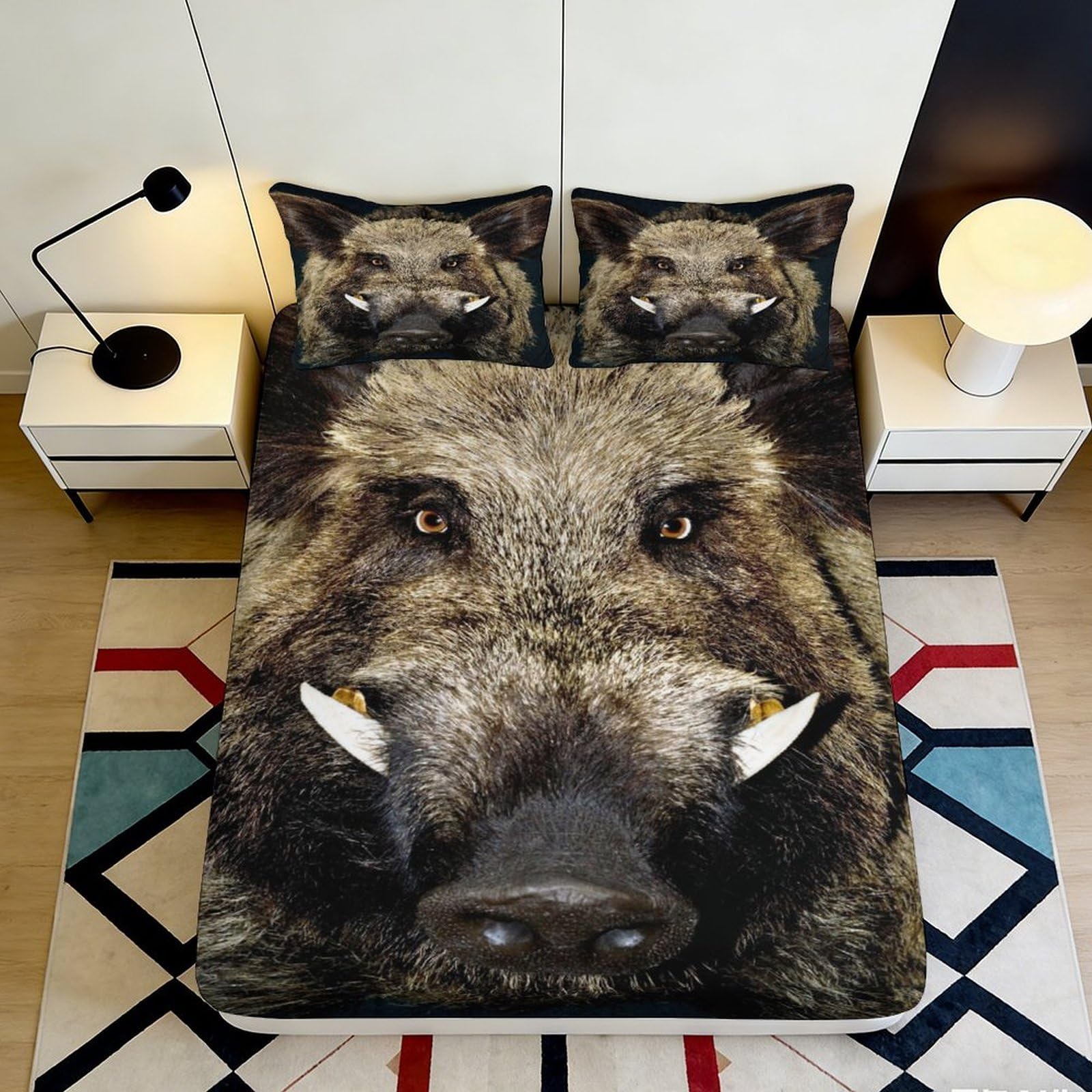 Uxinyoume Style-3 3D Printed Wild Boar Fitted Sheet Microfiber Soft Animal Face Mattress Cover For Bedroom Dorm Decorative Protection 90X200x25cm