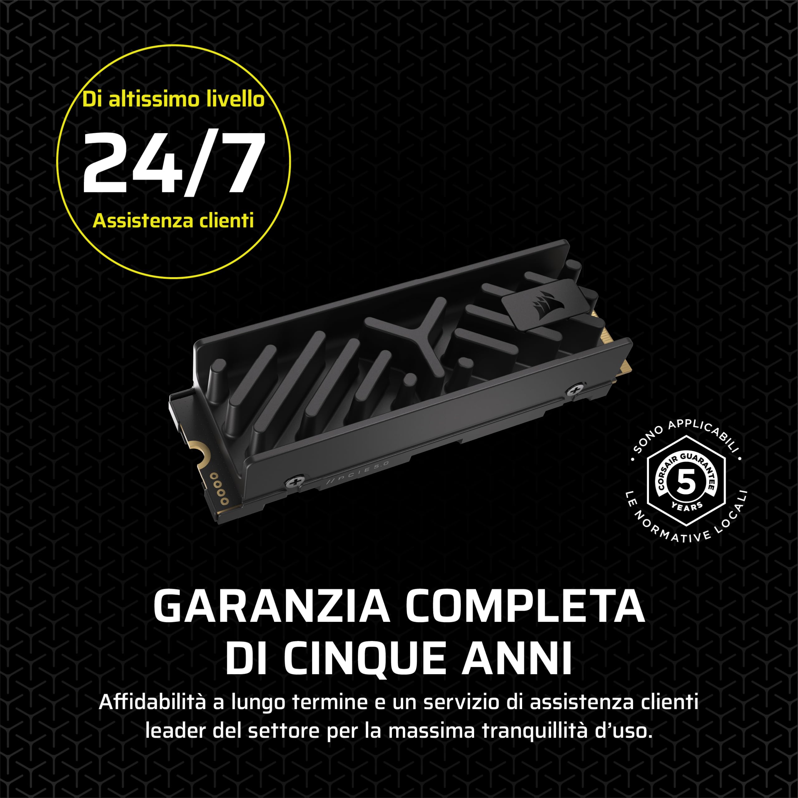 CORSAIR MP700 ELITE 1TB PCIe 5.0 x4 NVMe M.2 SSD – Dissipatore in Alluminio Incluso – Fino a 10,000MB/sec – Alta Densità 3D TLC NAND – M.2 2280 - Compatibile con DirectStorage – Nero
