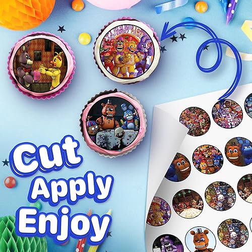 Miniatura 2 de 30 adornos para cupcakes de Five Nights At Fredy's – Decoración comestible de feliz cumpleaños, hoja de oblea para decoración de pasteles
