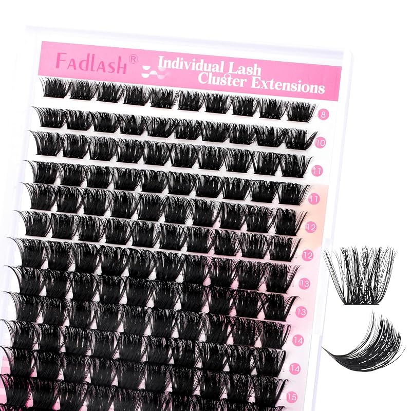 Cílios postiços em tufos FADLASH 200D, curvatura D, 8–16 mm, 0,07D, bandeja mista com 200 unidades