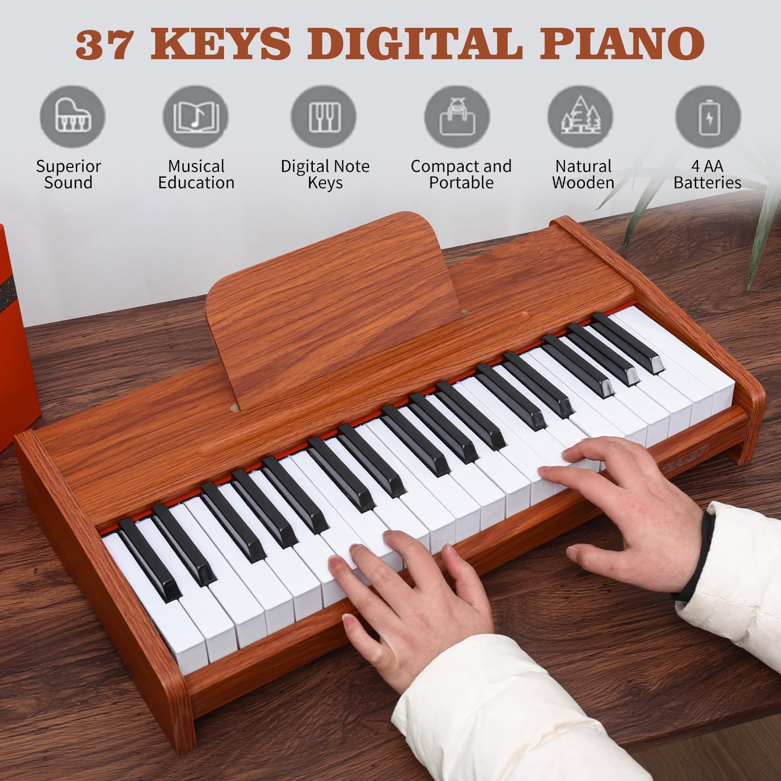 Kids Piano Keyboard, 37 Keys Digital Piano for Children, Toddler Music Educational Instrument Toy, Wood Piano for Toddlers Girls Boys
