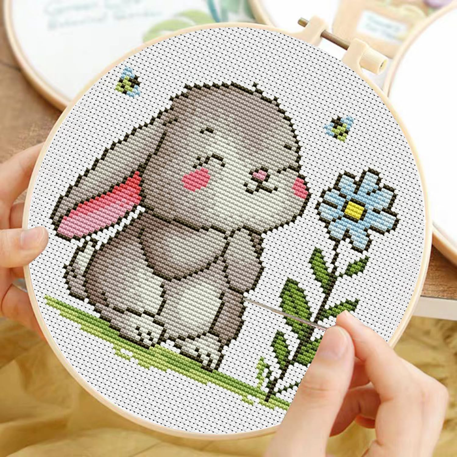 Beginner Cross Stitch Kits - Cute Rabbit Stamped Kit -7 Beginner Cross Stitch Kits - Cute Rabbit Stamped Kit -7