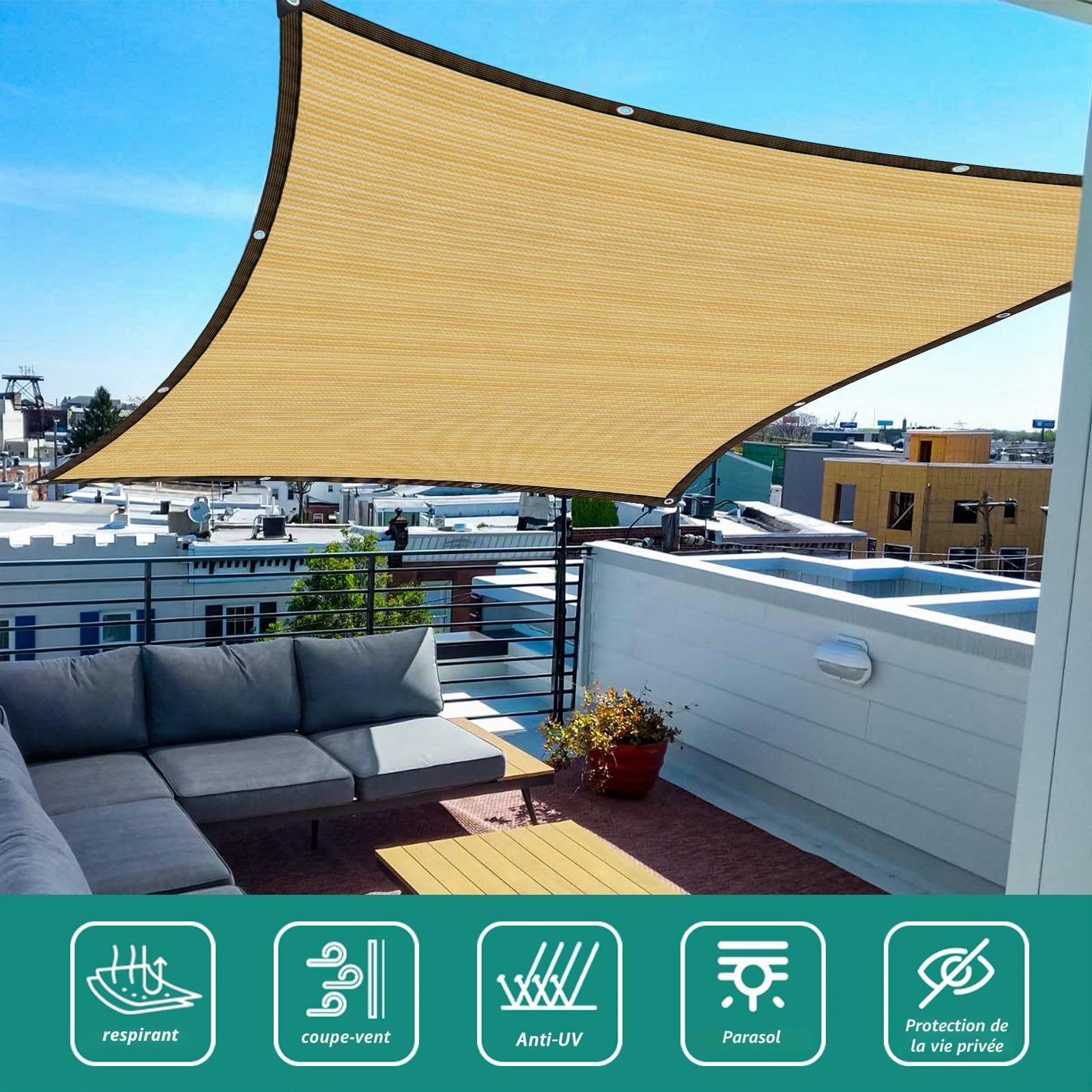 Filet d'Ombrage avec Œillets 4x6m – 90% Protection UV, Voile d'Ombrage Extérieure Résistante au Vent, Brise Vue pour Terrasse, Jardin, Pergola, Balcon