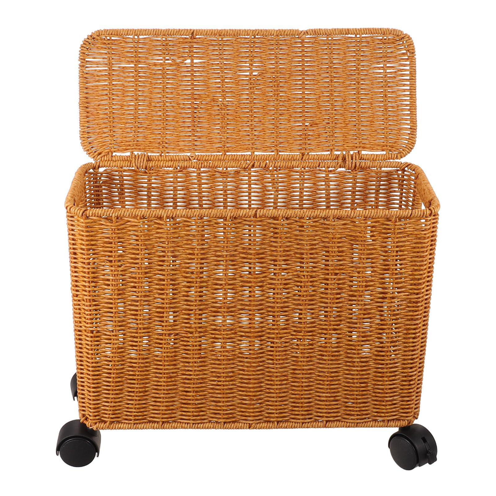 Toddmomy Cesto de ropa delgado con ruedas, cesta de almacenamiento de ratán sintético con tapa, carrito estrecho rodante tejido para ropa, toallas y artículos diversos, 38 x 33 x 15 cm, ideal para