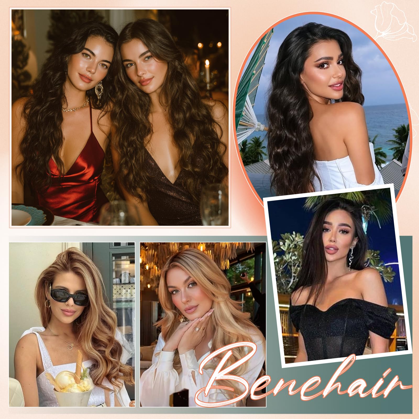 Benehair Extensiones de Alambre de Cabello Humano, 65g Una Sola Pieza Invisibles Extensión, Ajustables de Cabello Humano Extensiones, Halo de Alambre de Cabellera Real, 45CM #4RP27R