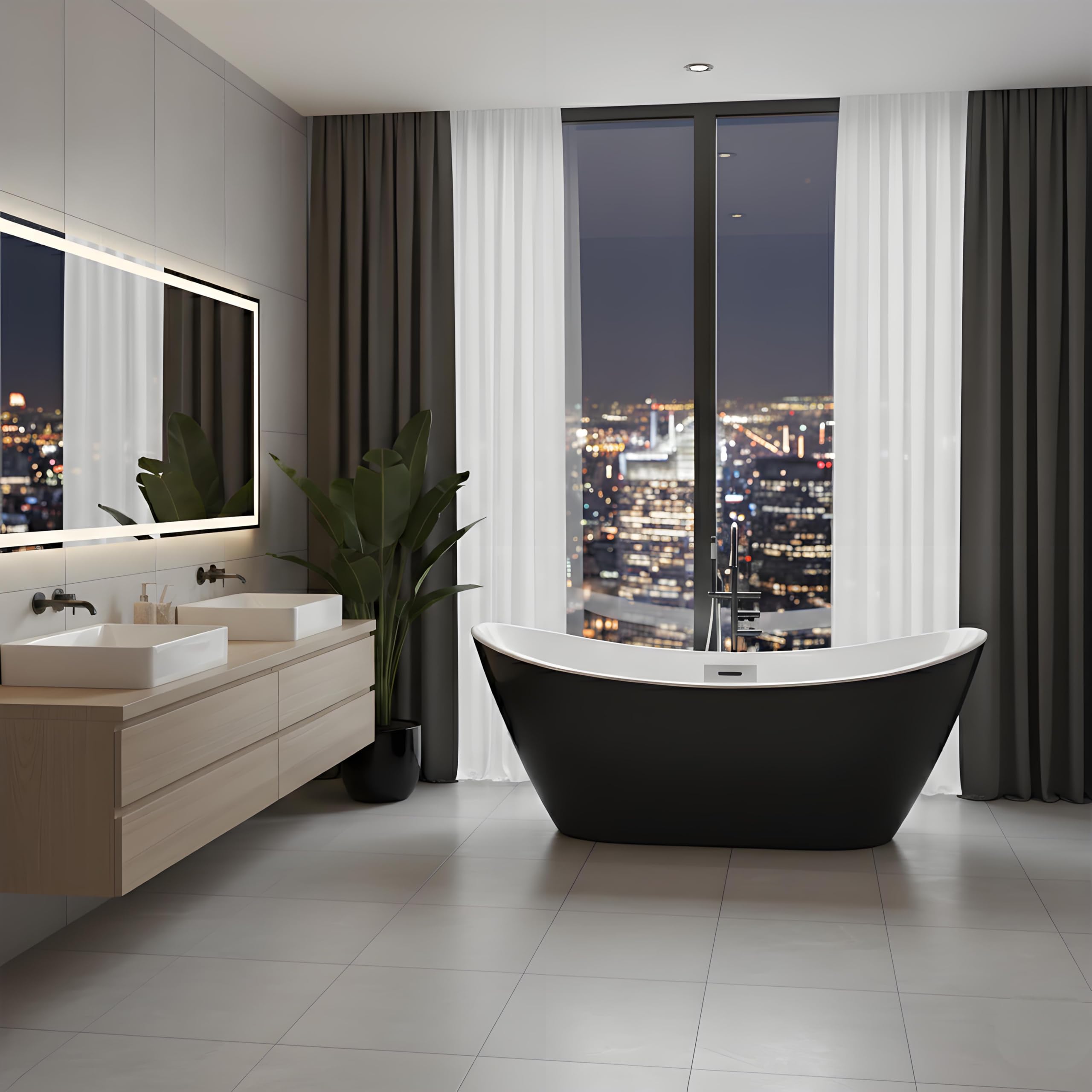 GarveeLife Freestanding Bathtubs 67 inch Black and White Acrylic Free Standing Bath Tub, Luxury Soaking Tub with Chrome Drain &amp; Overflow, Perfect for Spa-Like Relaxation
