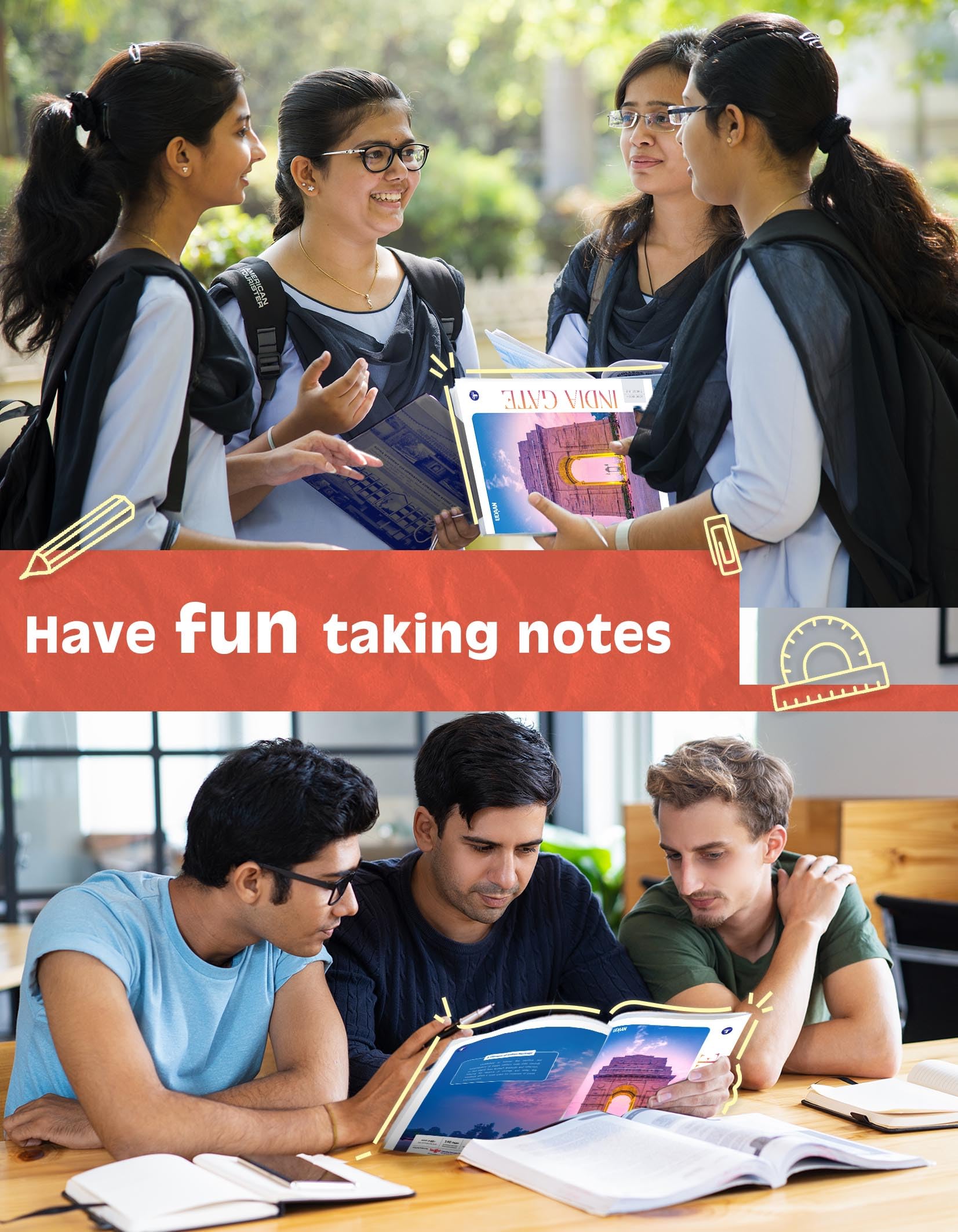 Cuadernos largos de tamaño A4 para estudiantes | Una sola línea rayada 140 páginas en cada uno | Tapa suave, 21 cm x 29,7 cm aproximadamente | GSM 57 | Útil para la escuela, la universidad y la