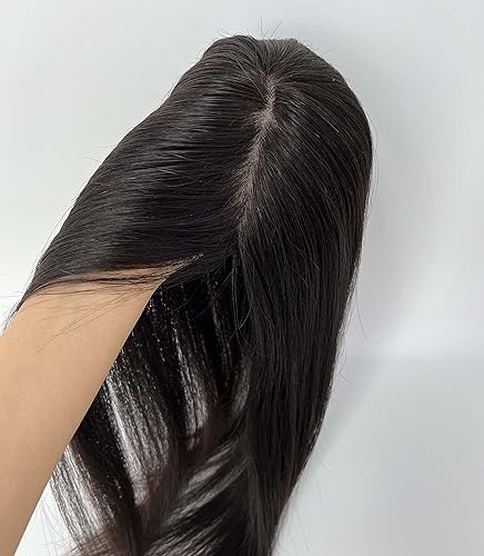 Miniatura 3 de MorningWigs Toppers para el cabello para mujer, 100% cabello humano real, piezas de cabello para mujeres, 4.7 x 5.1 in, base de seda completa,