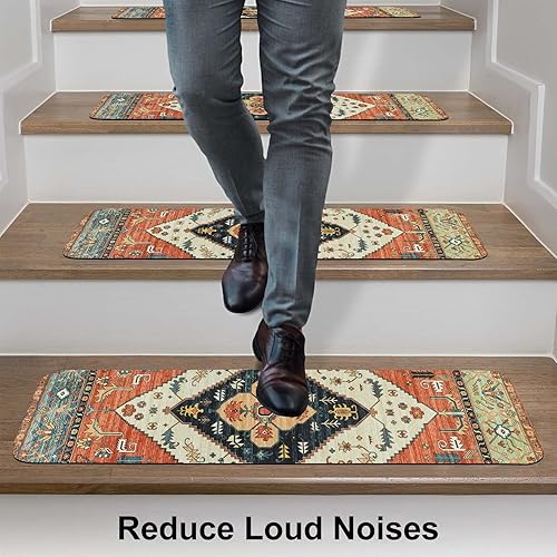 Miniatura 5 de OJIA Juego de 15 alfombras antideslizantes para peldaños de madera, 30 x 8 pulgadas, alfombras de seguridad de goma resistentes para perros, niños y