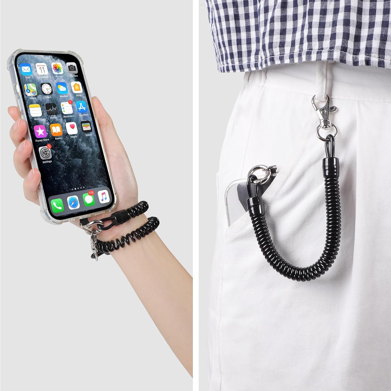 takyu Phone Tether, 2PCS Phone Leash Anti-theft Phone Strap with 4*Patch and 1*Carabiner for Outdoor Hiking Climbing Fit for iPhone Samsung Most Smartphones (Black+Black) - Image 6