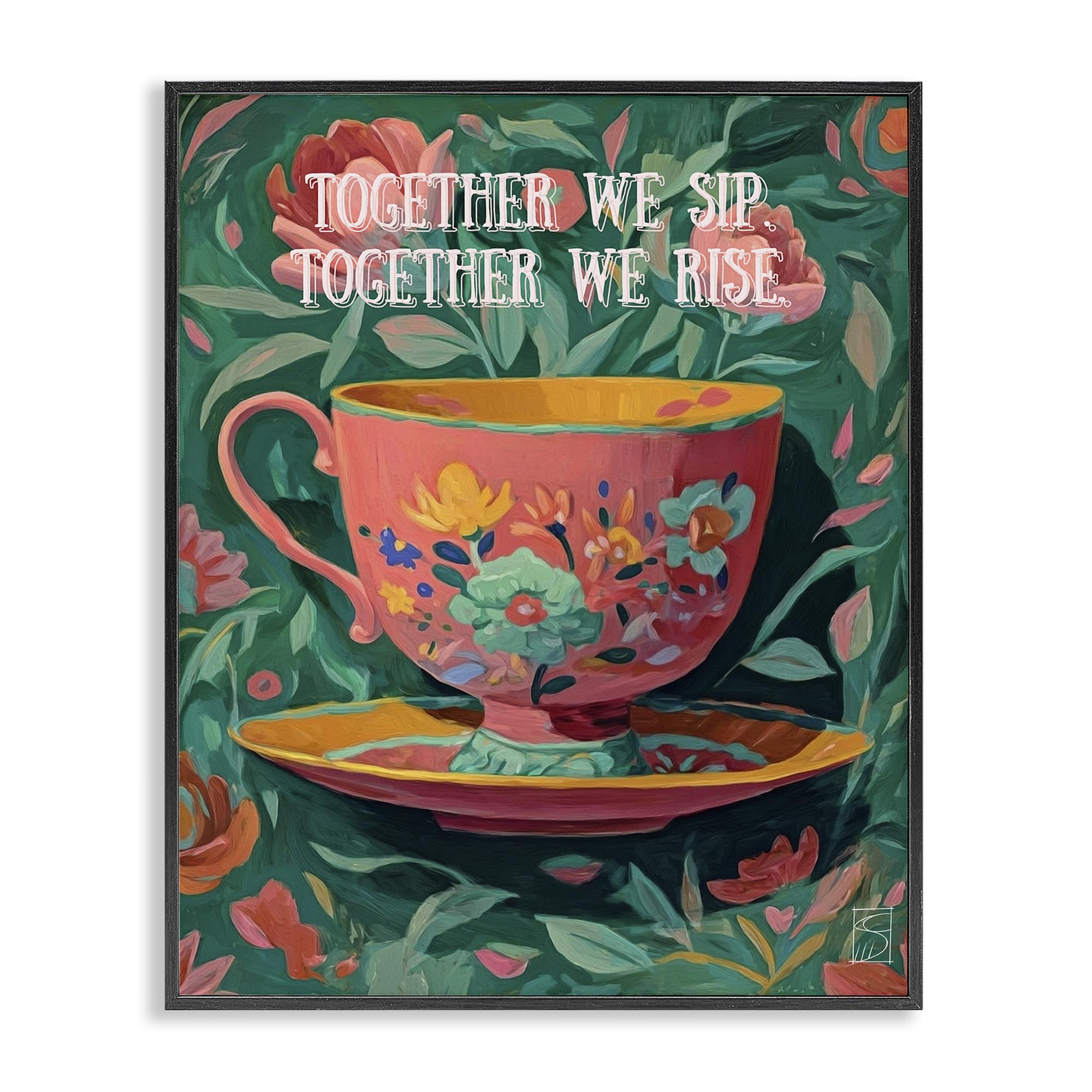 Together We Sip Rise Floral Motivation, 24 x 30 Inch Framed Giclée Print