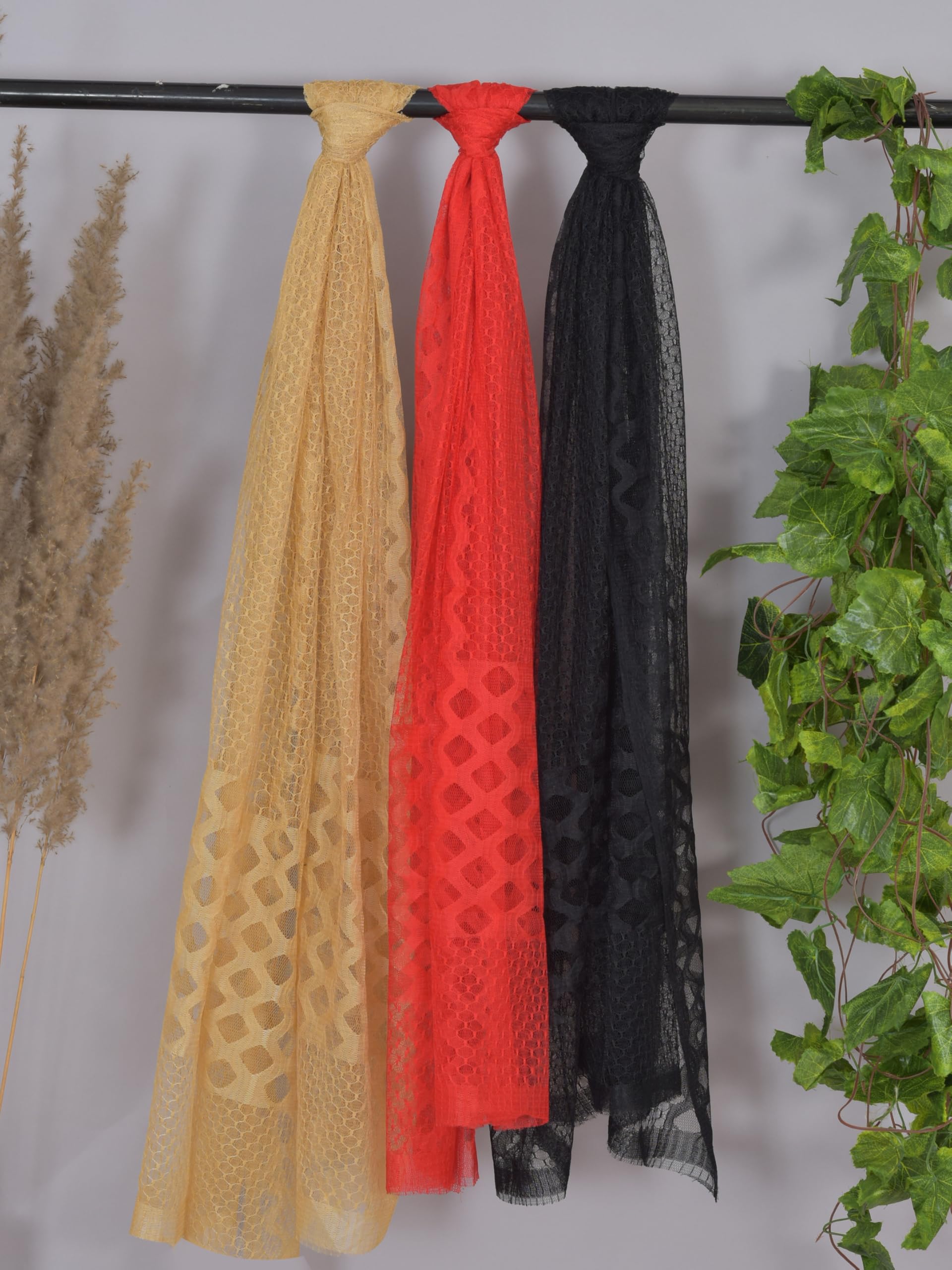 Nakoda Creation Net Self Design Women Dupatta (Super Net Dupatta 3-Beige,Red,Black) - BZ89268-image-43